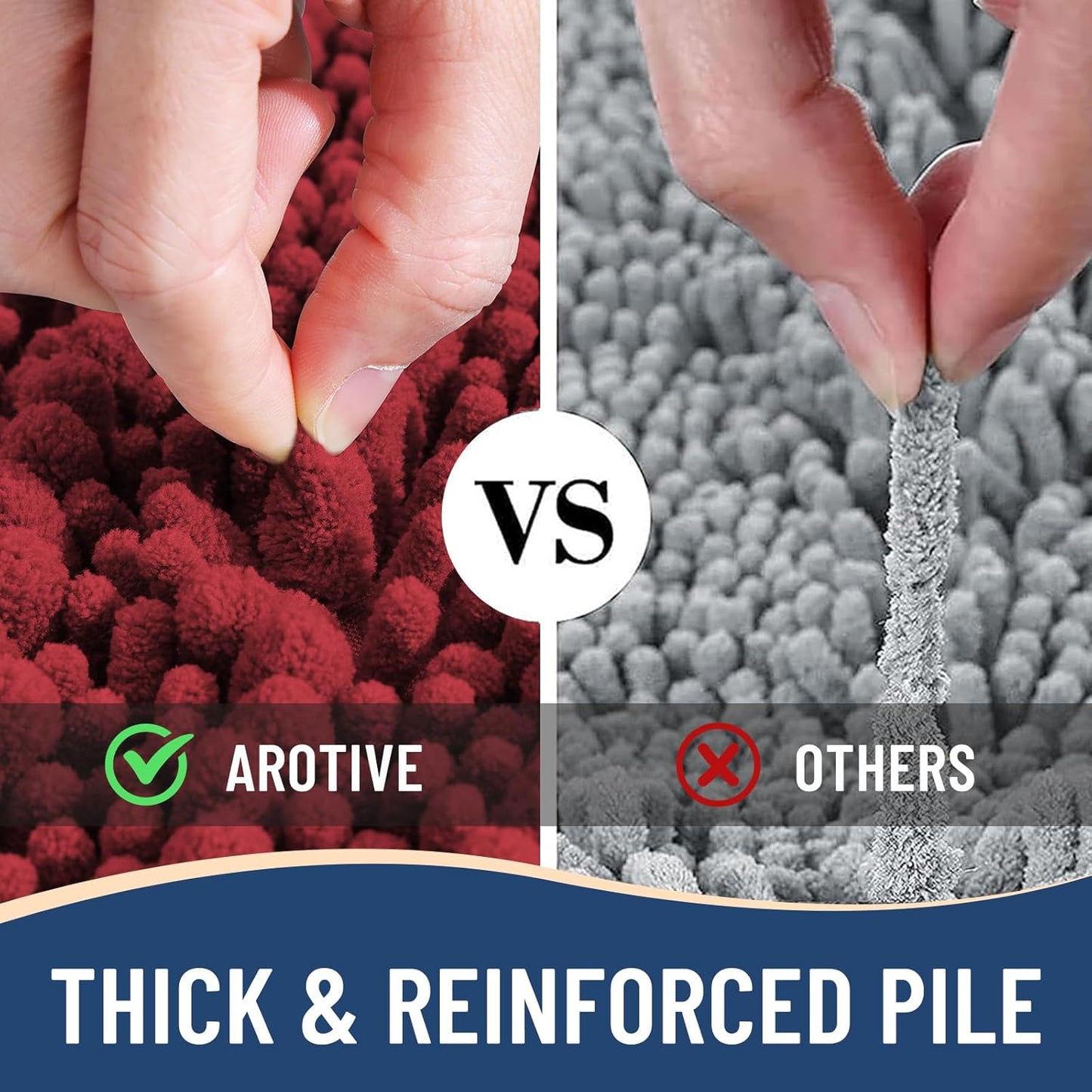 Arotive Luxury Chenille Bathroom Rug Mat, Extra Soft Thick Absorbent Shaggy Bath Rugs, Non-Slip Machine Wash Dry, Plush Bath Mats for Bathroom, Shower and Tub, 44x24, Red