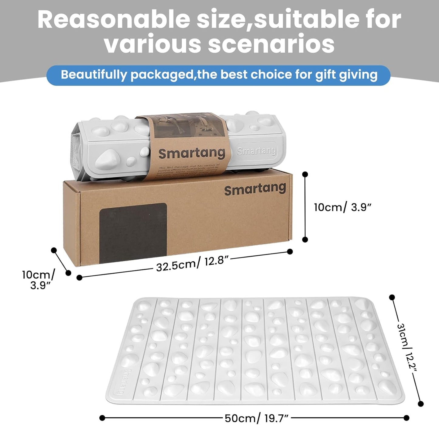 Smatrang High Elasticity Foot Acupressure Mat,Foldable Particle Foot Massager Mat,Foot Pressure Point Pad Mat,Foot Massage Pad for Relieve Foot Pain,Relieve Fasciitis (White, 12 * 20in)