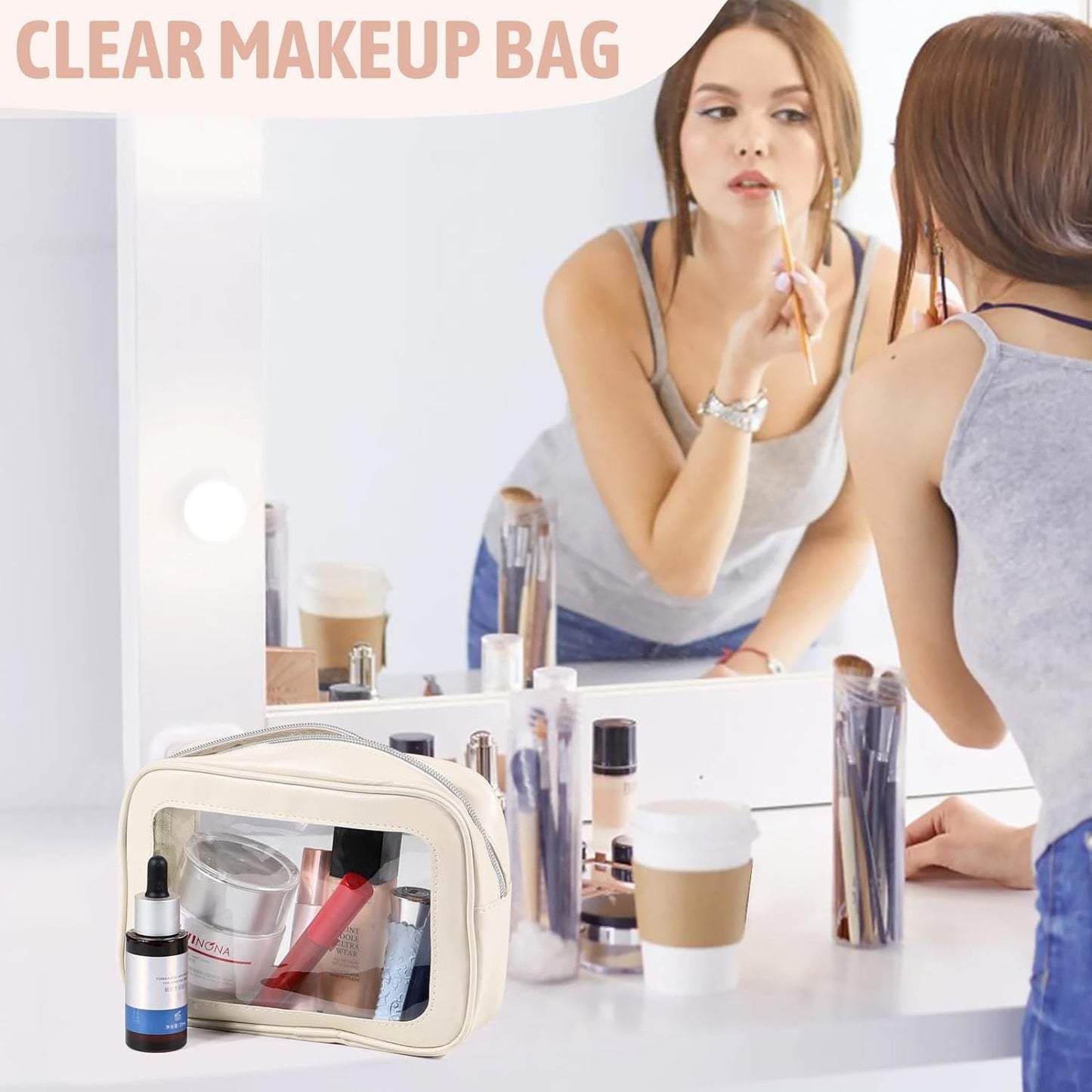 3PCS Clear Toiletry Bag,TSA Approved Travel Makeup Pouch with Zipper for Cosmetics and Toiletries，Diaper Bag Organizer Pouch Set,Women's Purse Organizer and Clear Car Bag