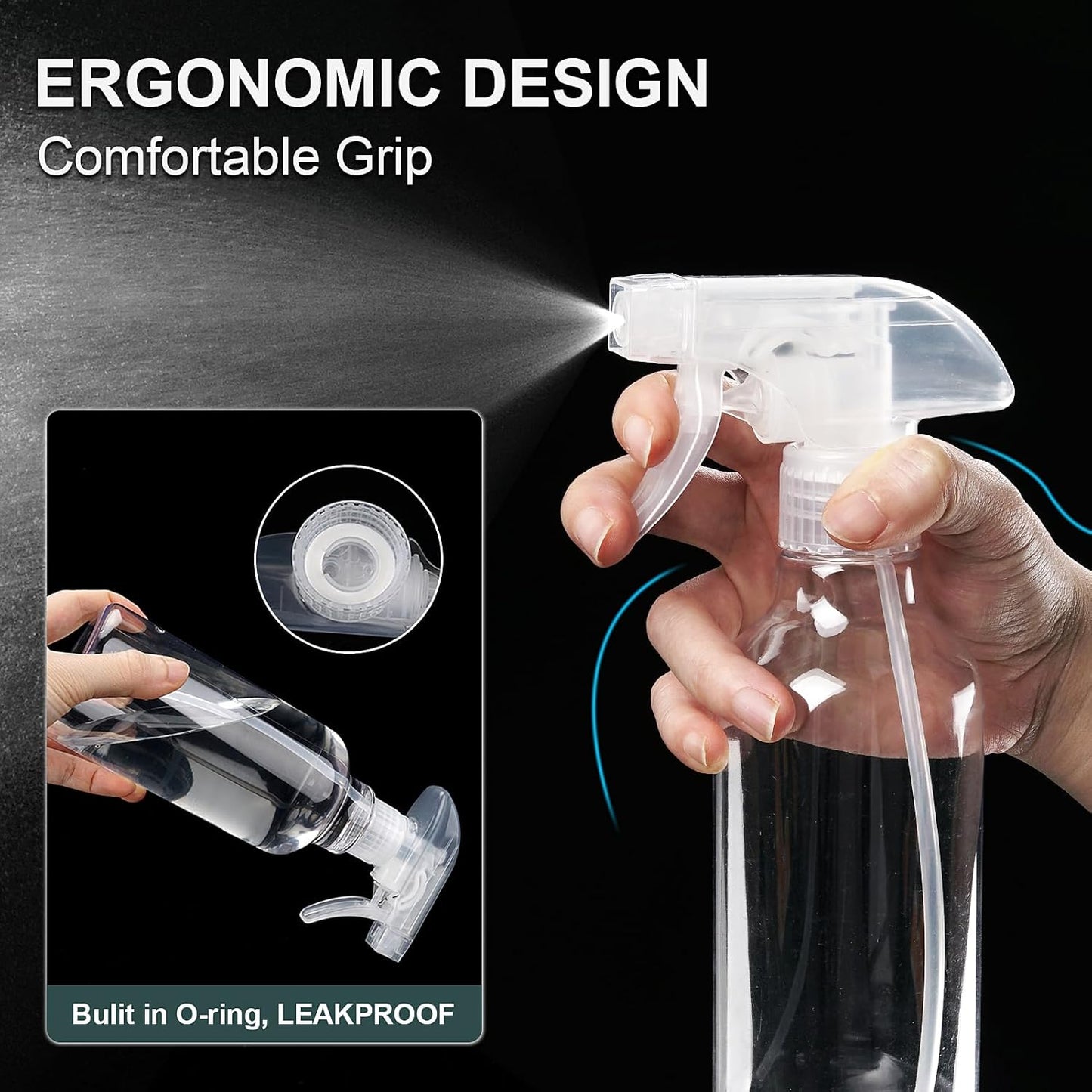 Spray Bottles Plastic Spray Bottle for Hair Mist/Stream Heavy Duty Empty Spray Bottles for Cleaning Solutions, Plants, Cooking (12oz-Clear+nozzle)