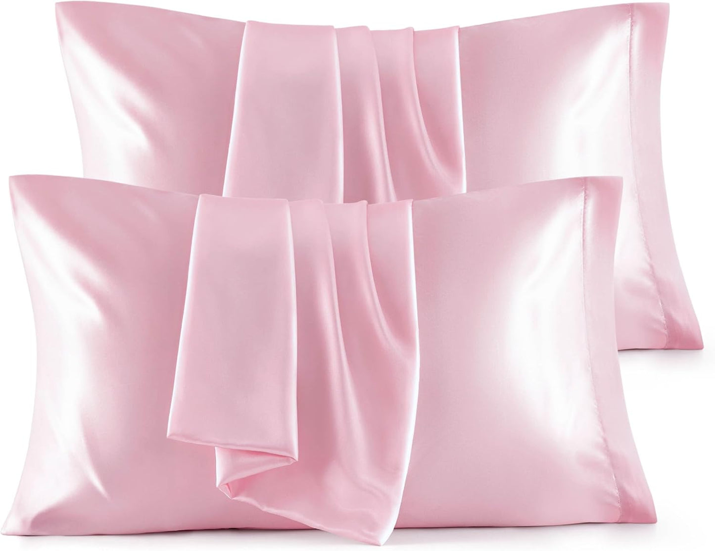 Bedsure Satin Pillowcase Standard Set of 4 - Pink Silky Pillow Covers for Hair and Skin 20x26 Inches, 4 Pack with Envelope Closure, Similar to Silk Pillow Cases, Gifts for Women Men