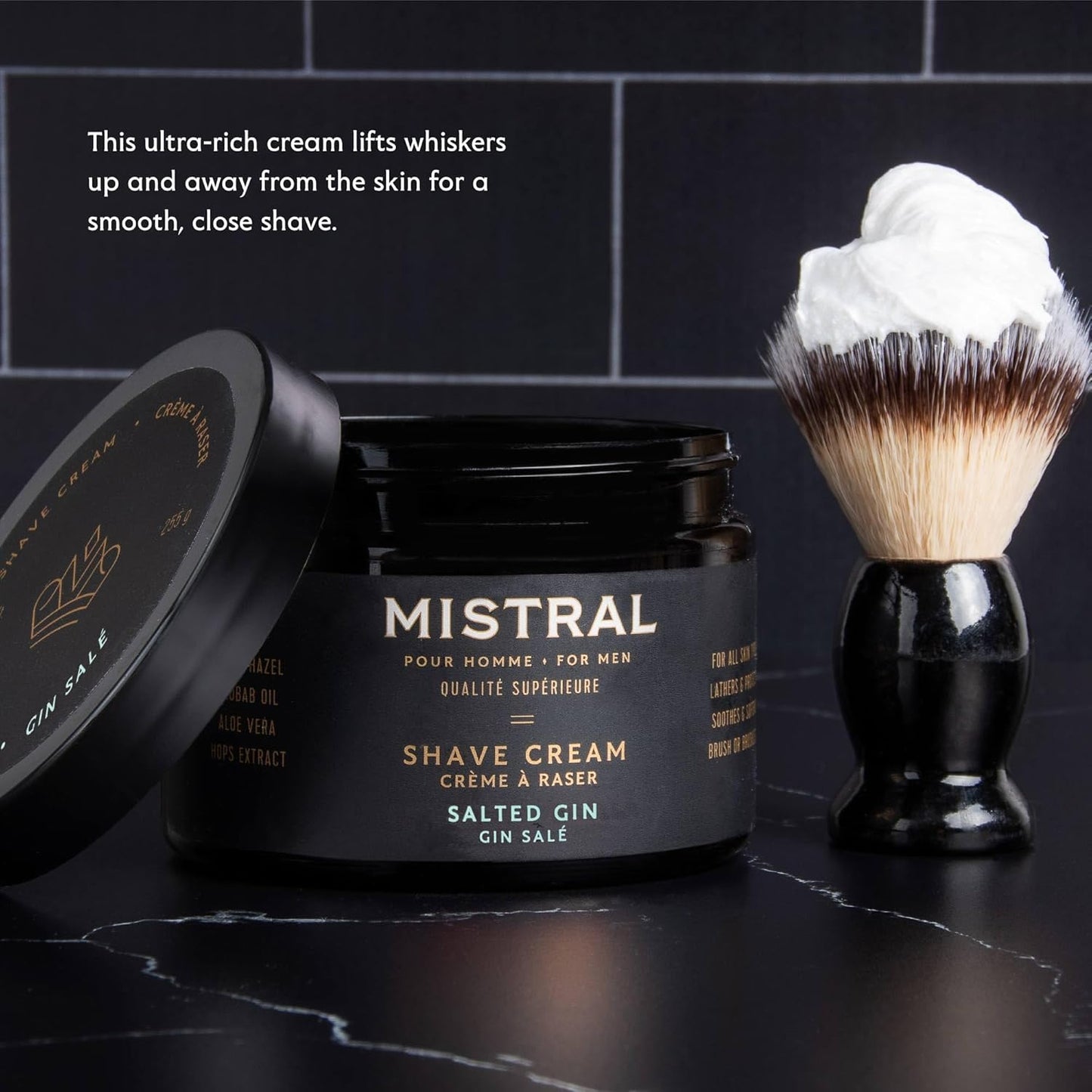 Mistral Salted Gin Shaving Cream for Men | Smooth Triple Layered Foam | Men’s Shave Cream with Organic Plant Extracts | pH-balanced, Phthalates & Paraben-Free | Made in USA. 9oz Tub