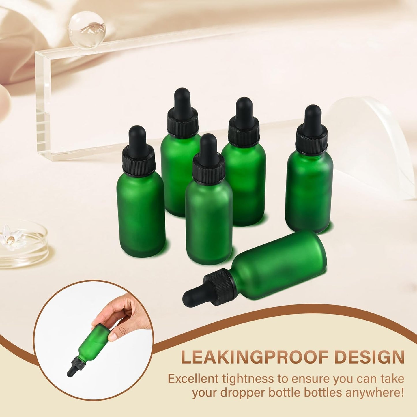 6 Pcs, 1oz Dropper Bottle, Green Glass Eye Dropper Bottle, Tincture Bottles with Dropper, Pretty Finish, Leak-Proof Design, Stronger Suction for All Kinds of Mixed Liquids