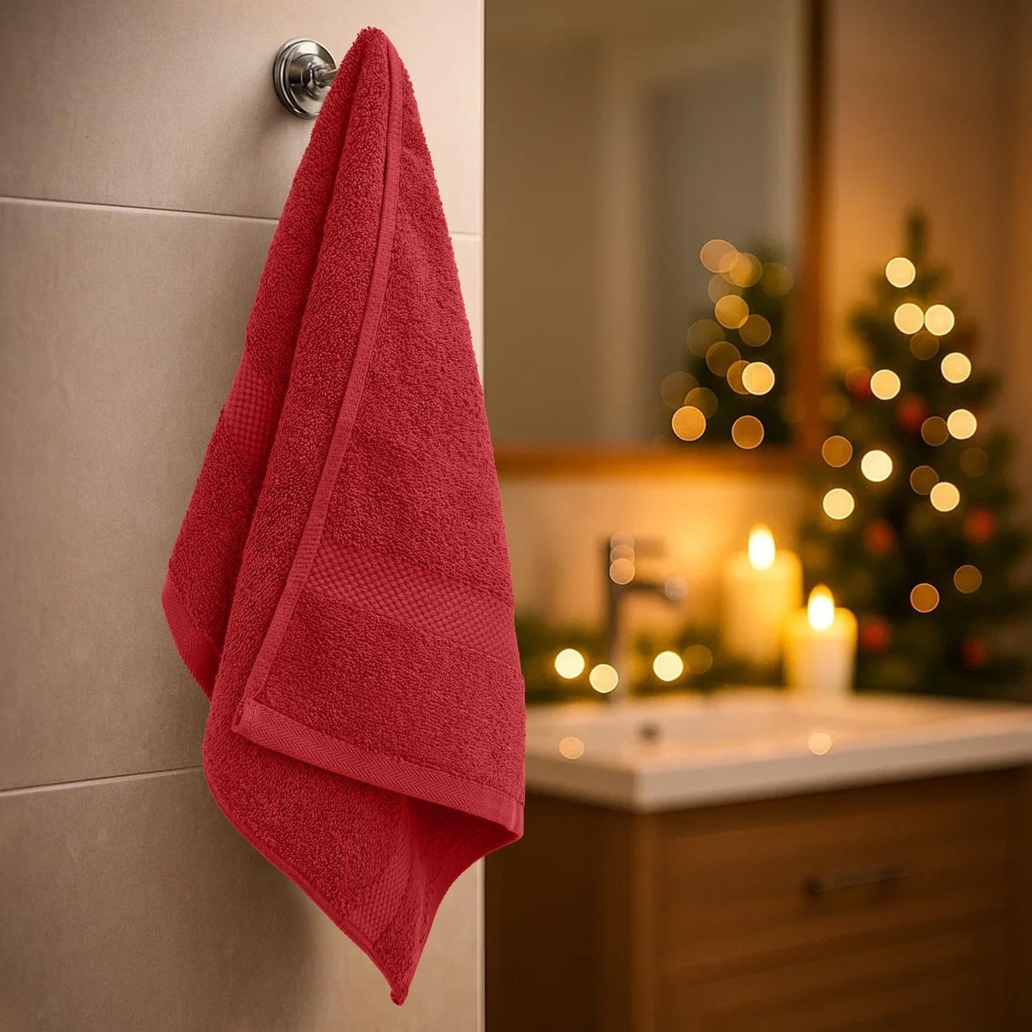 DAN RIVER 6-Pack Premium Christmas Hand Towels (16x28 Inches) - 100% Cotton, Ultra Soft, Lightweight, Highly Absorbent Towels for Bathroom, Gym, Salon, Hotel, and Travel - 550 GSM - Red & Green Combo