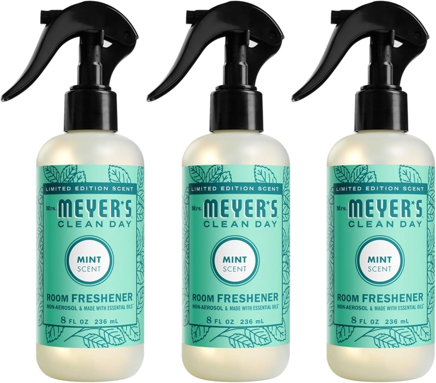 MRS. MEYER'S CLEAN DAY Room and Air Freshener Spray, Non-Aerosol Spray Bottle Infused with Essential Oils, Limited Edition Mint, 8 fl. oz - Pack of 3