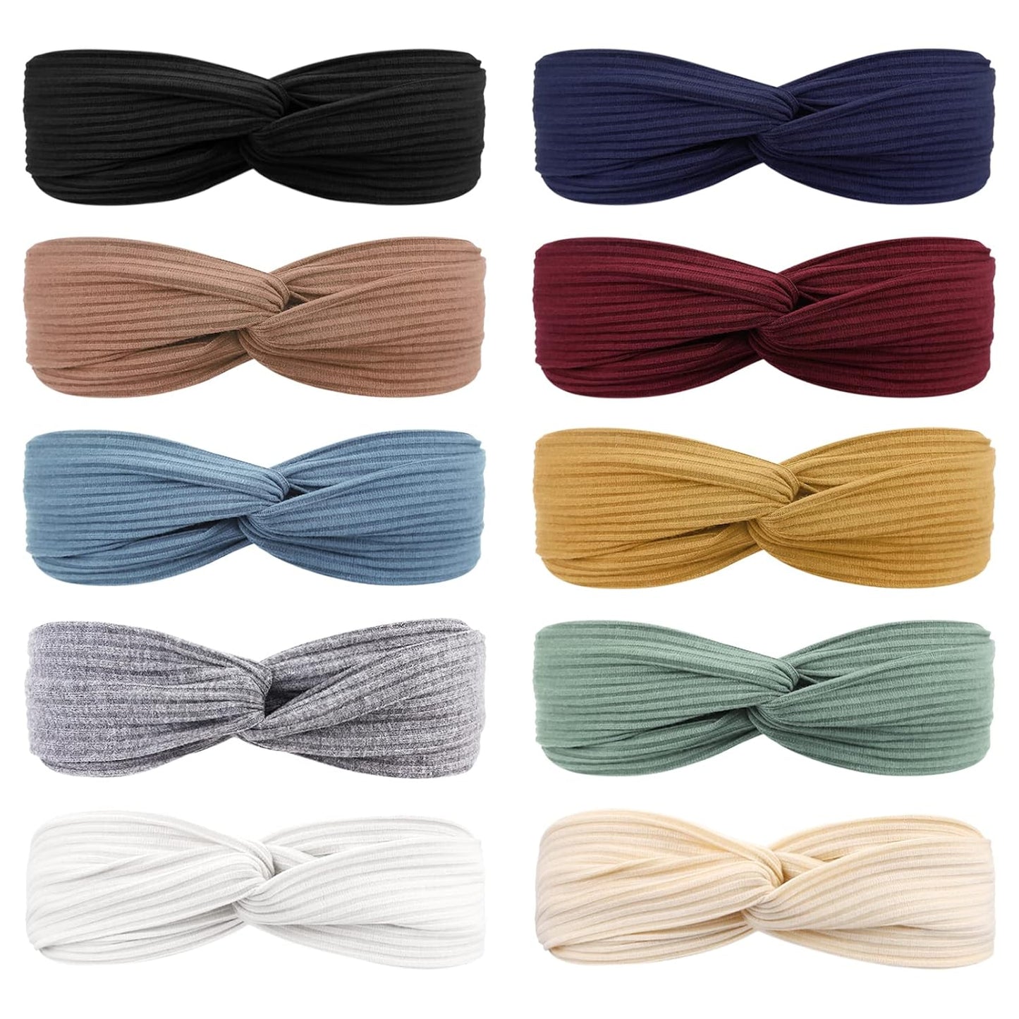 DRESHOW 10 Pack Headbands for Women Criss Cross Vintage Head Wrap Boho Headband Twisted Elastic Hair Accessories