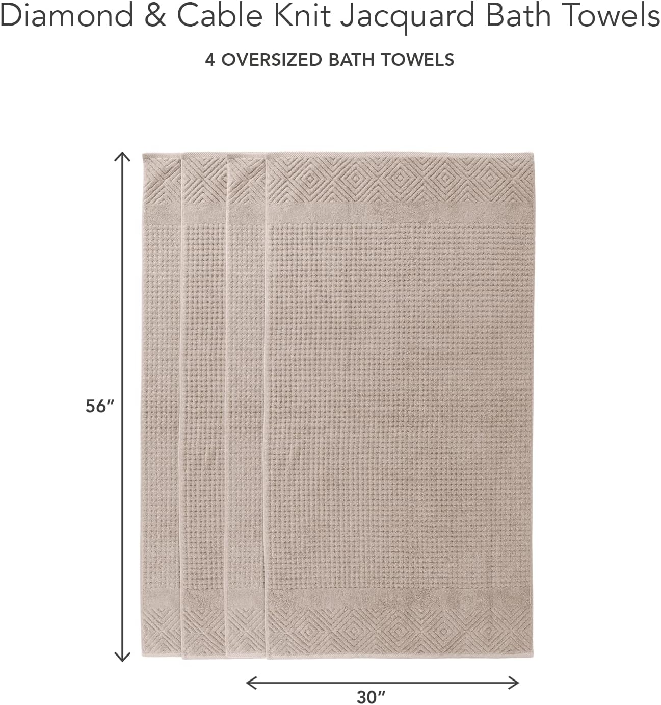 Texere 100% Organic Cotton Diamond Jacquard 700 GSM Luxury Bath Towel Sets - Ultra Soft and Absorbent Hotel and Spa Quality (Diamond, Oxford Tan, 4 Bath Towels)