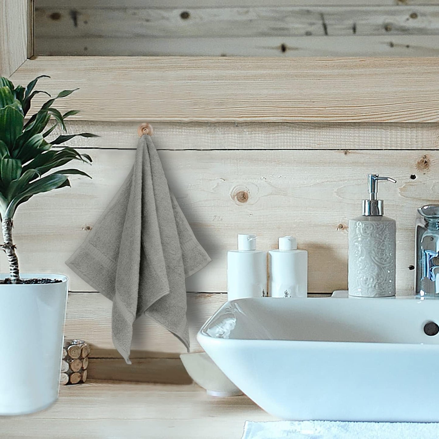 Monogrammed Hand Towel, Personalized Initial Gift, Extra Absorbent 100% Turkish Cotton - Soft Terry Finish - Set of 2 - Silver Block Initial L - Embroidered on Grey Towels