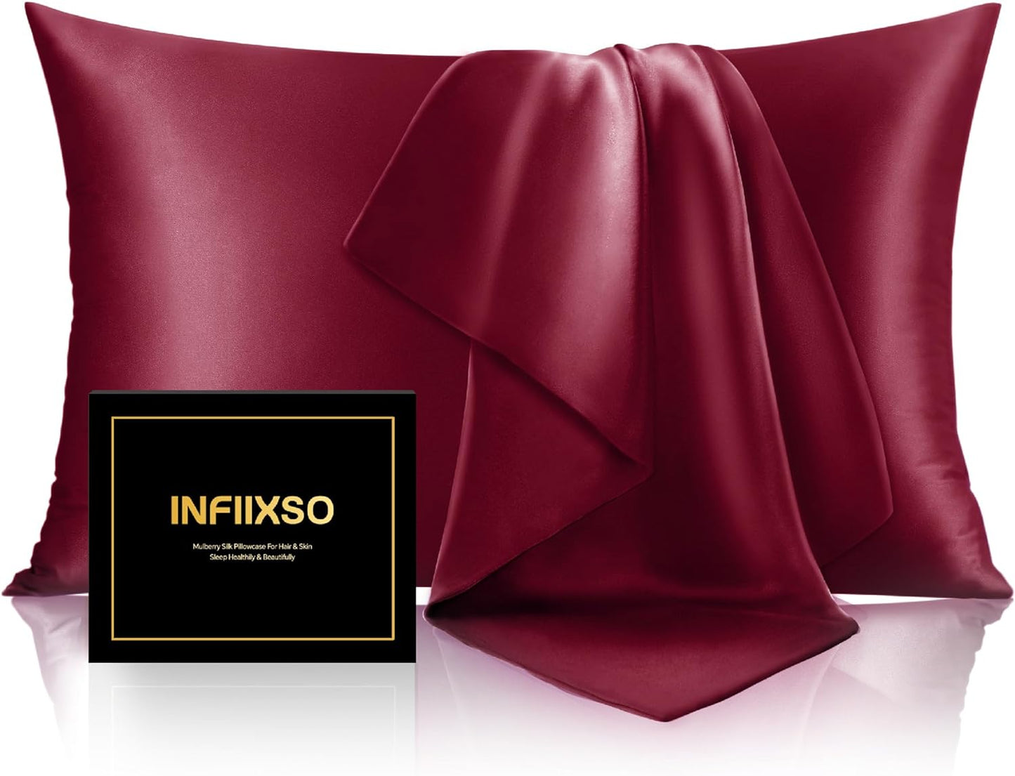 INFIIXSO Mulberry Silk Pillow Case King Size, Silk Pillowcase with Hidden Zipper 20"x36", Extraordinary Smooth and Soft Pillow Cases for Hair and Skin(Burgundy, 1 Pack)