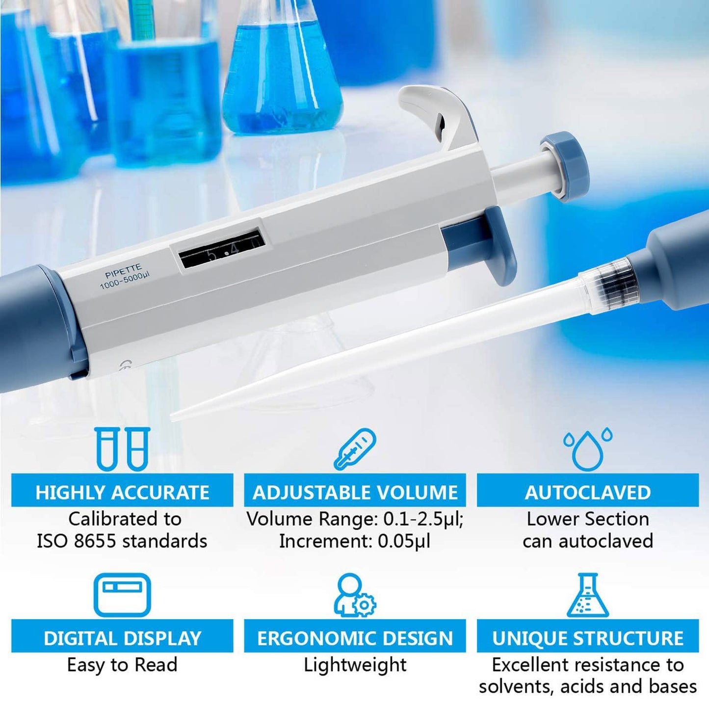 Adjustable Pipettor Pipette Micropipette High-Accurate MicroPipette Variable Volume Pipette 200ul-1000ul
