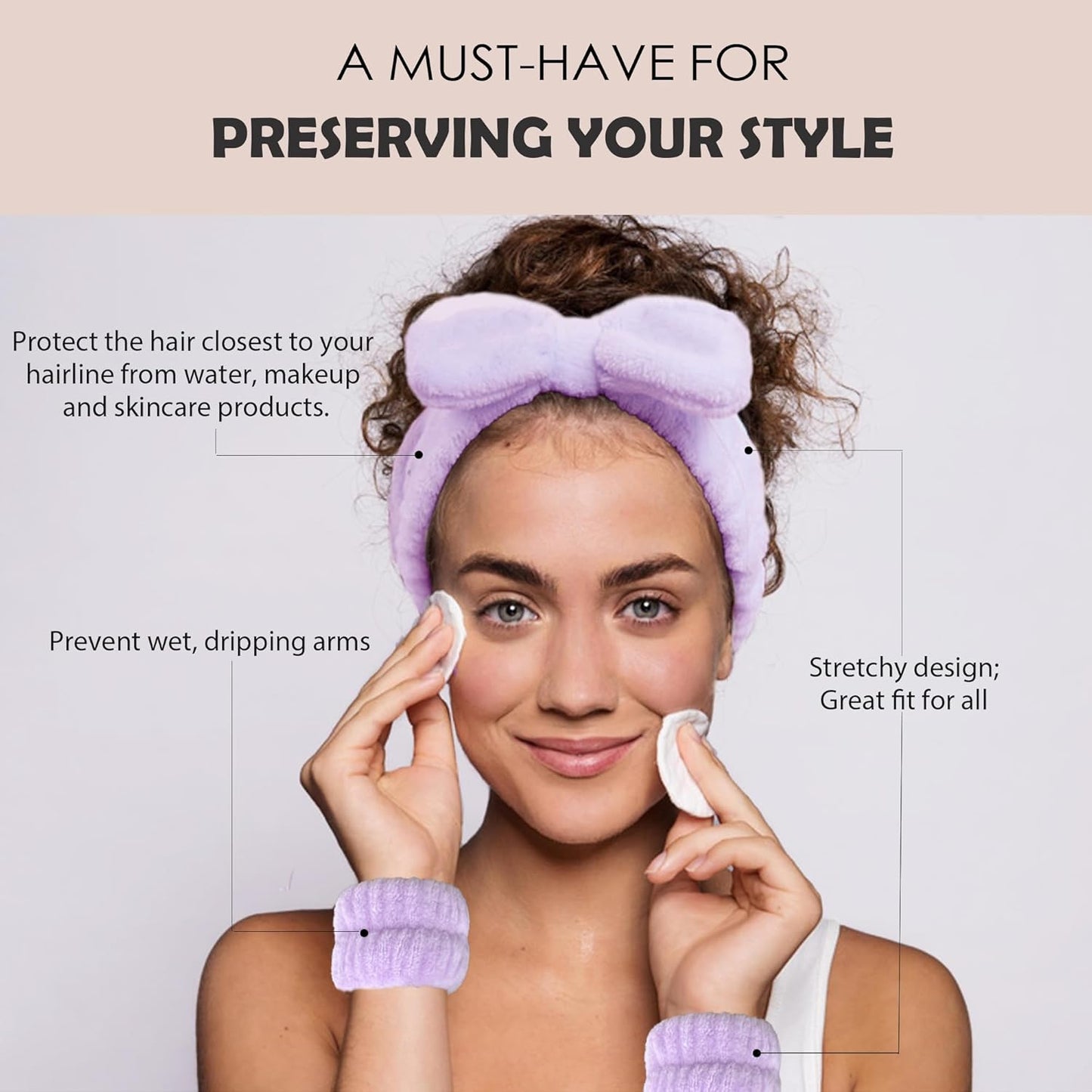 Ayesha Spa Headband and Wristband Set for Skincare Washing Face,Makeup Headband Wrist Cuffs for Preppy Skincare for Women Girl