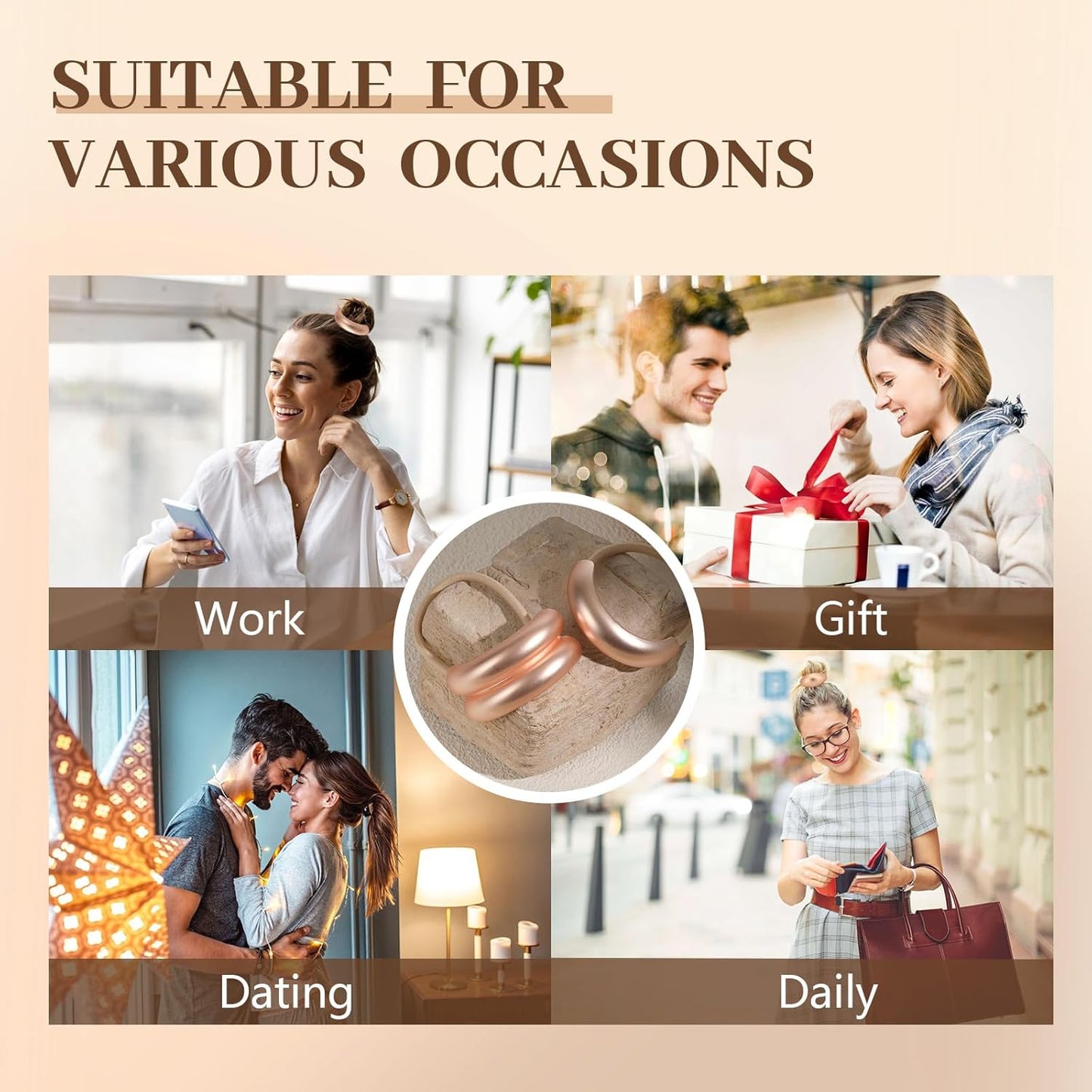 3PCS Pink Gold Hair Ties, Metal Hair Ties for Thick Hair, Elegant Durable Geometric Design Hair Cuffs, Gold Hair Accessories Stretchy Non-Damage Ponytail Cuff Holders Holiday Gifts