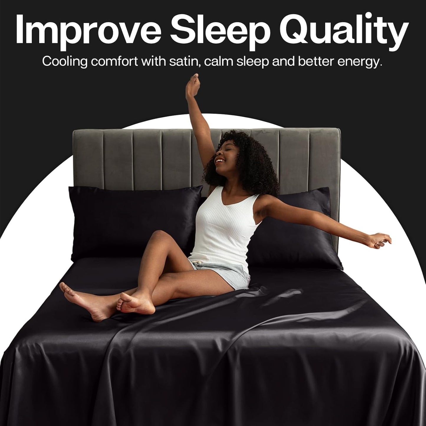 MR&HM Satin Pillowcase for Hair and Skin, Silk Satin Pillowcase 2 Pack, King Size Pillow Cases Set of 2, Silky Pillow Cover with Envelope Closure (20x36, Black)