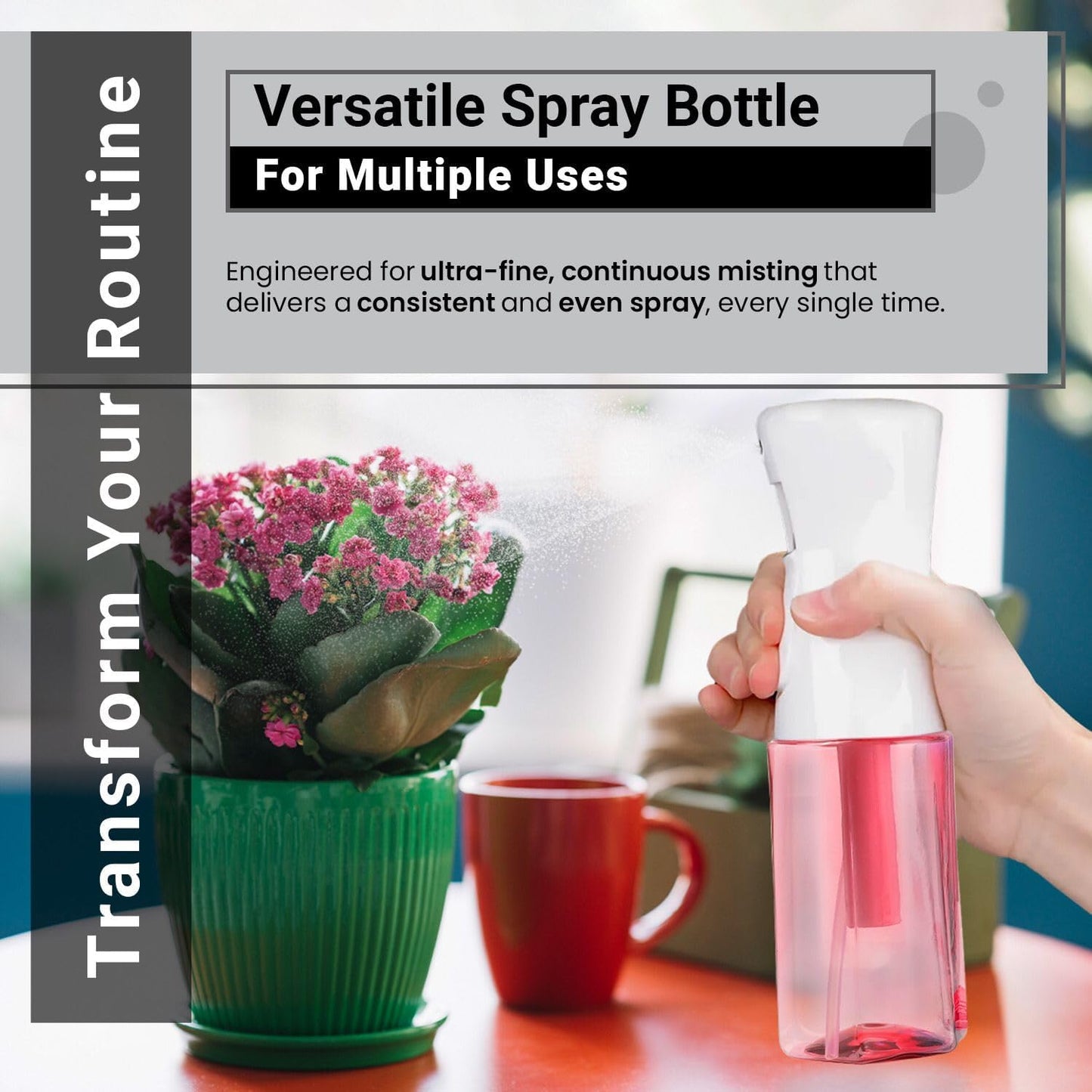 Continuous Mist Spray Bottle – Ultra Fine Mist for Hair Styling, Salon Use, and Versatile Applications – 5 oz Octagon Shape Empty Bottle – Variety Pack of 4