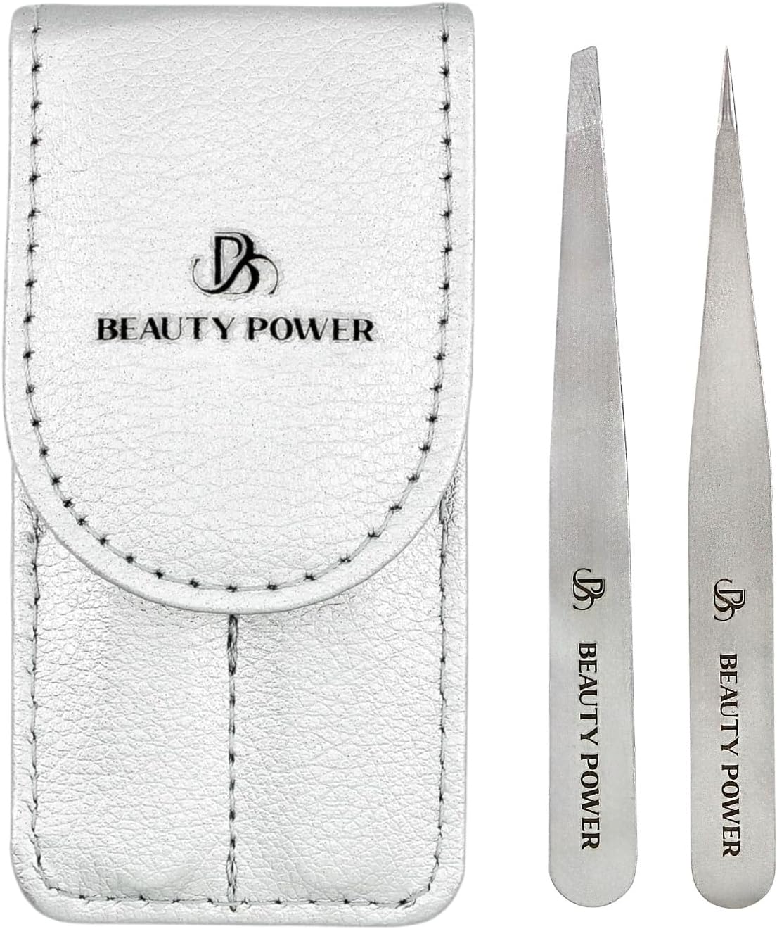 Professional Tweezers Set – Slant & Point, Ultra Precision German Stainless Steel Tweezers for Eyebrows, Chin, Ingrown Hair & Facial Grooming – Lightweight with Travel Case (Matte Grey)