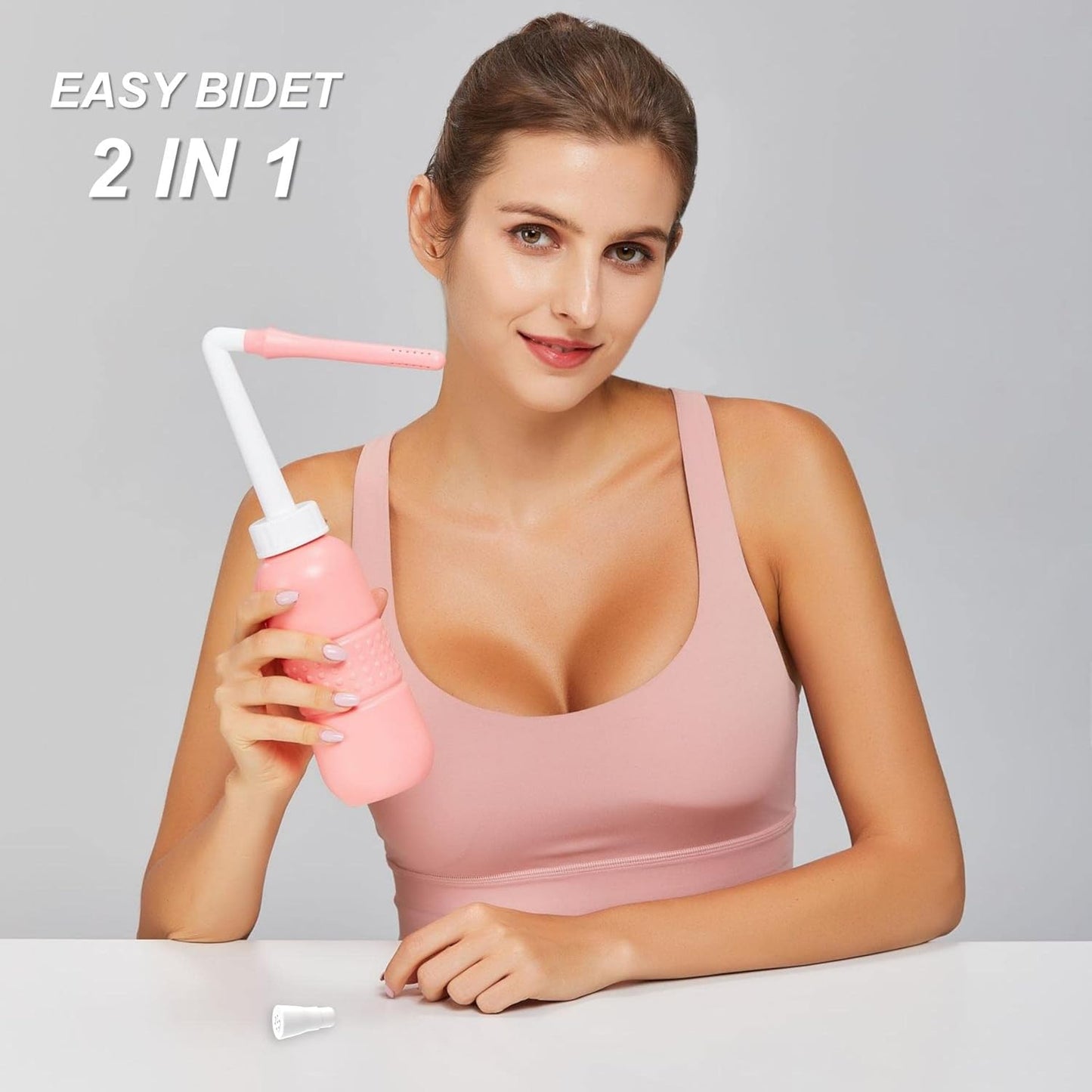 2PCS-Pack 2IN1 Intimate Wash for Women,2 Nozzle（Short+Long）,Portable Bidet Travel Bidets with Waterproof Cap + Storage Bag,Peri Bottle for Postpartum Care (Pink+Green)