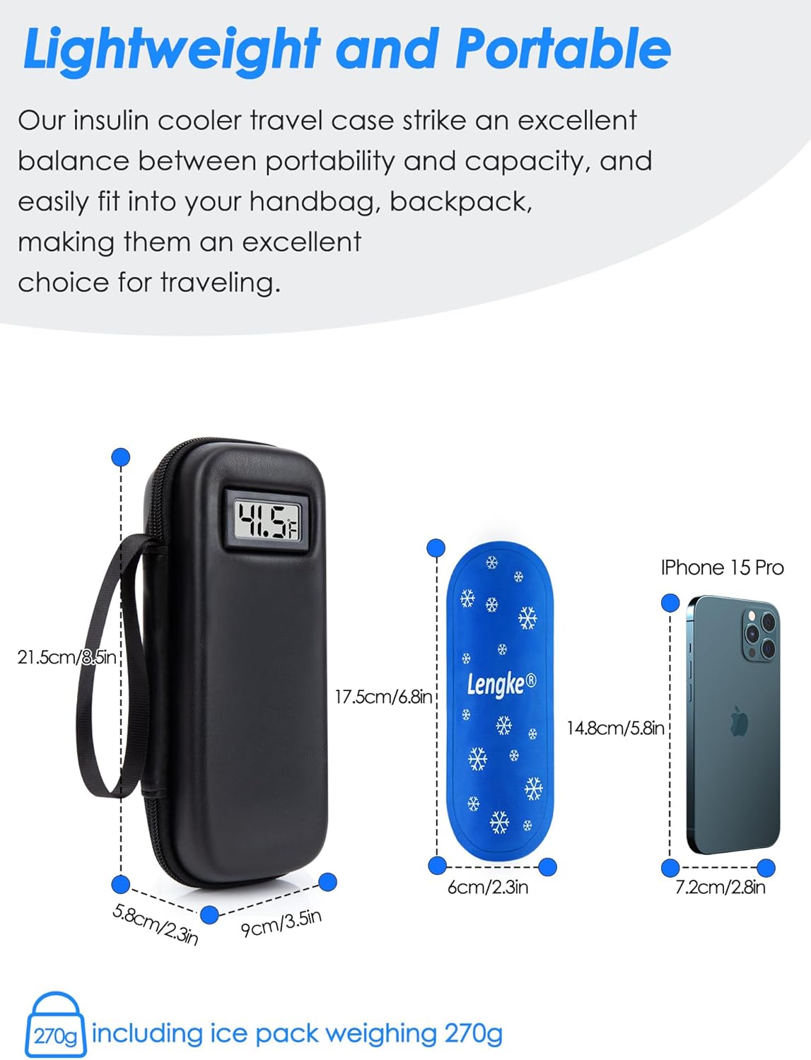 Insulin Cooler Travel Case with Temperature Display, Tsa Approved, Refrigerated Medicine Travel Case with 2 Ice Packs, Insulin Pen & Other Diabetic Supplies Organizer for Trip and Daily