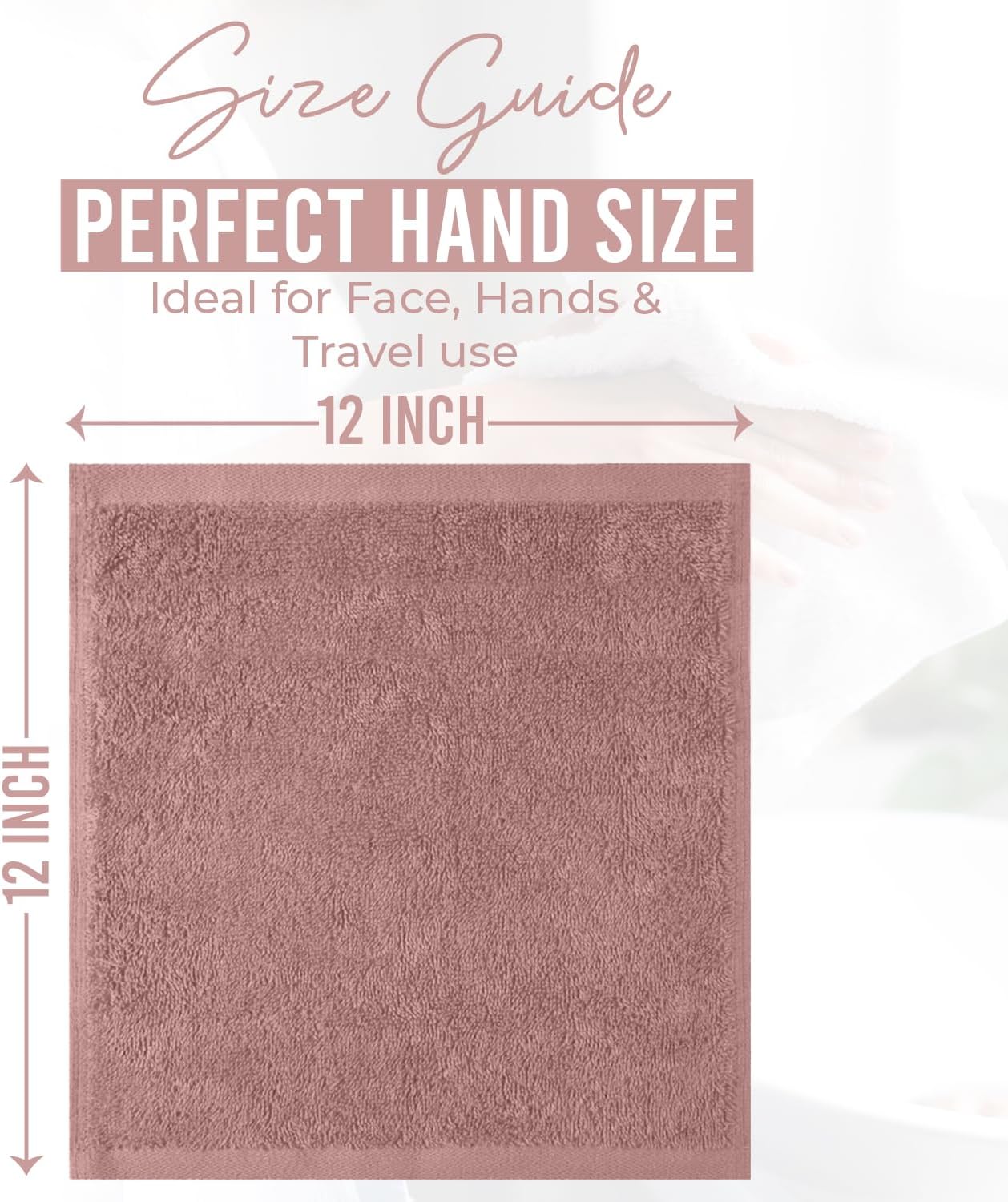 DAN RIVER 100% Cotton Wash Cloths 12 Pack [12x12] Soft & Absorbent wash Cloths for Bathroom, Gym, Hotels & Spa Perfect for Everyday Use Fingertip Towels, Dusty Pink