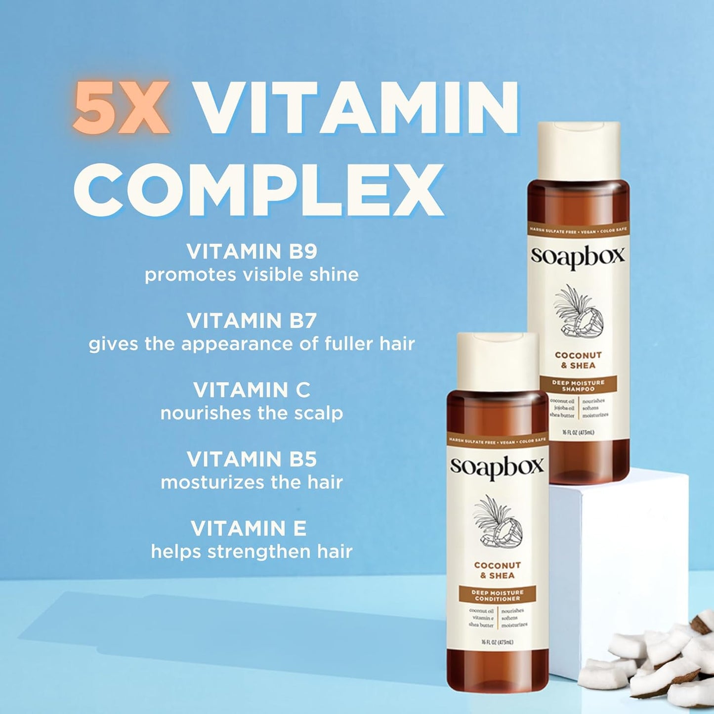 Soapbox Shampoo and Conditioner Set with Coconut Oil, Jojoba Oil, Aloe and Shea Butter to Moisturize and Nourish for All Hair Types, 16 Ounces Each (Pack of 2)