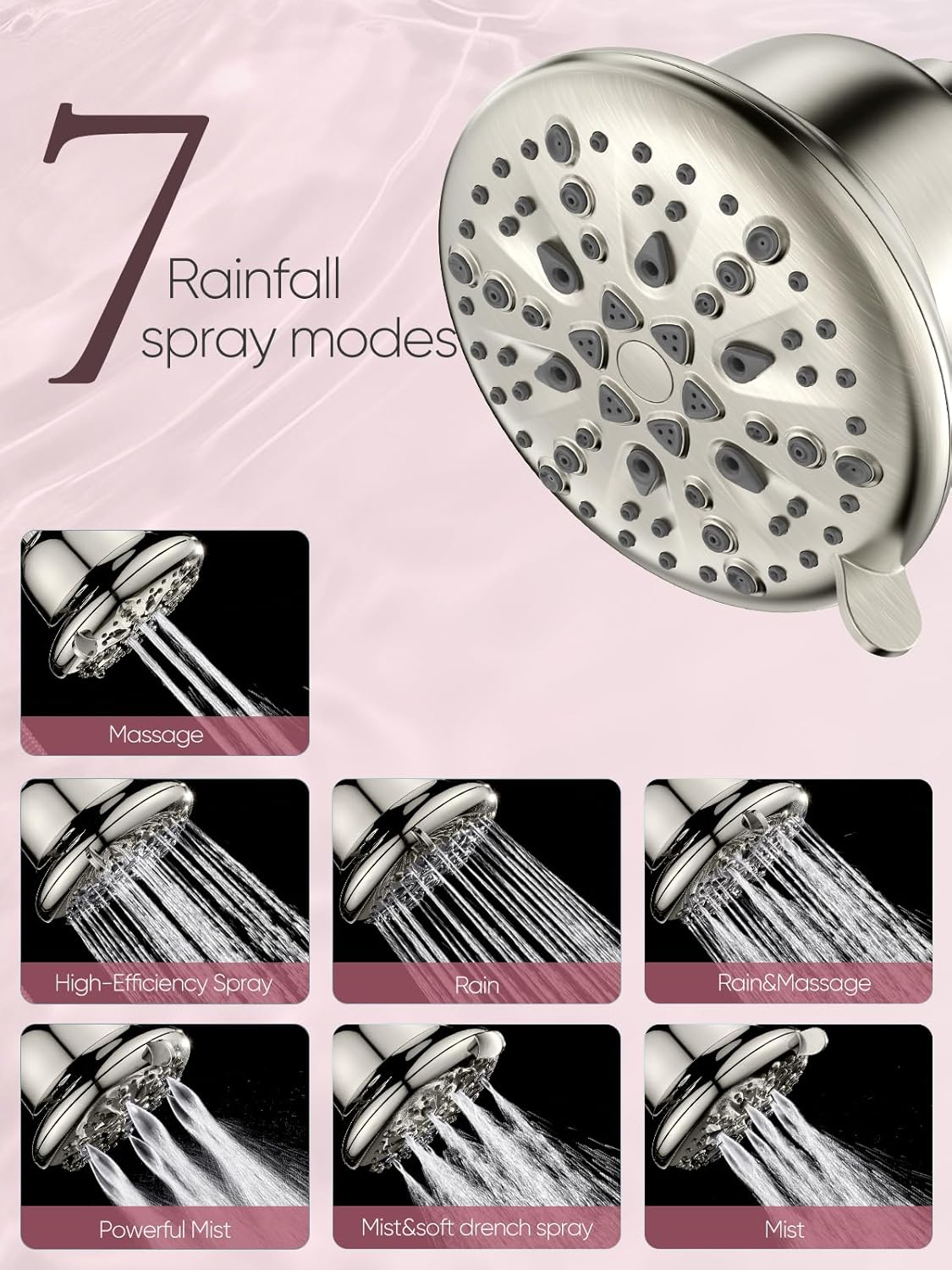 Cobbe Luxury Double Filtered Shower Head, High Output 16+20 Stages – 99% REMOVAL Shower Filters for Hard Water Removes Chlorine and Harmful Substances, 7-Model Setting Spray, Brushed Nickel