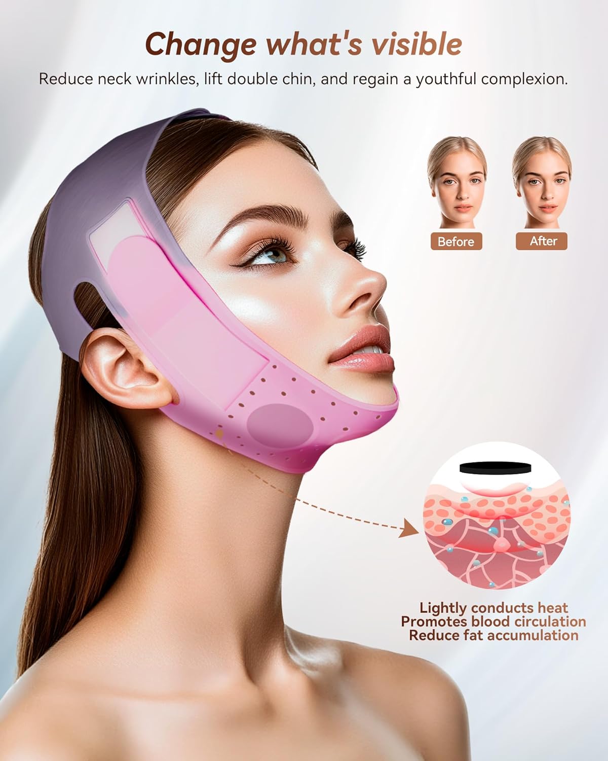 V-Line Sculpting Face Mask – Silicone Chin Strap for Jawline Tightening & Double Chin Reduction (23-27 Inches) (Rosy Mauve)