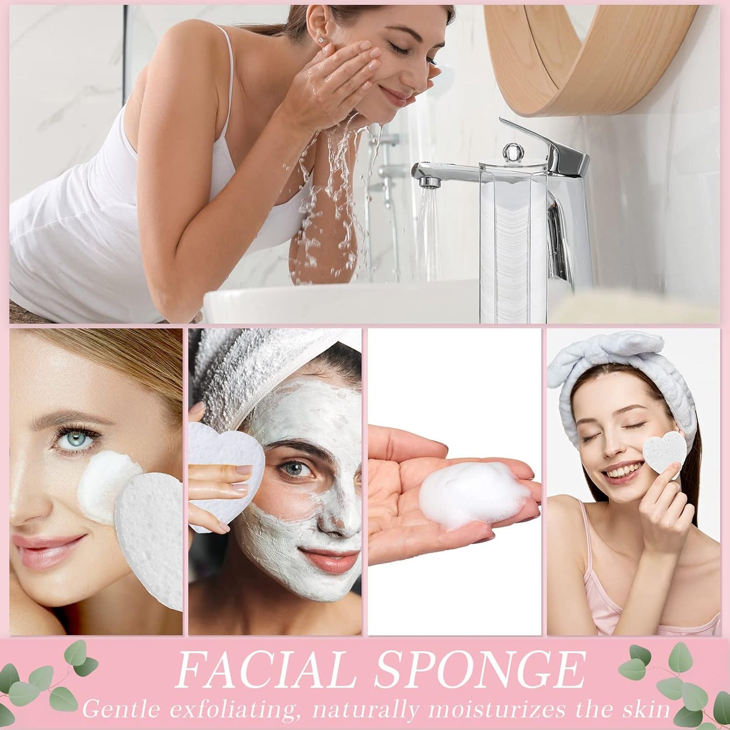 Sieral 120 Pcs Compressed Facial Sponges with Container Disposable Face Sponge Pads for Washing Face Cleansing Exfoliating Esthetician Makeup Removal(Heart,White)