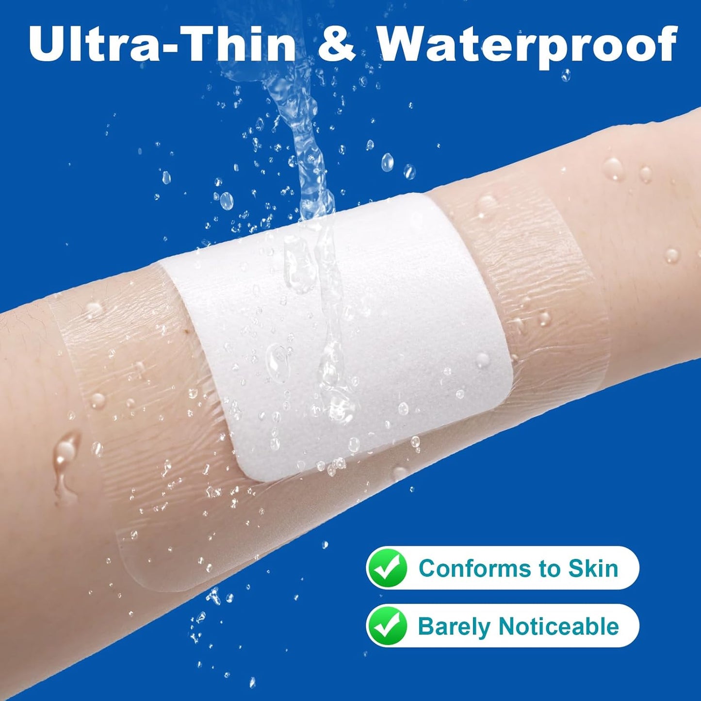 Dimora Waterproof Adhesive Bandages with Pad, Transparent Film Dressing 4x4 inch 25 Packs, Clear Bandage Tape for Wound Care, Fragile Skin and Swimming,IV Shield, Tattoo Aftercare