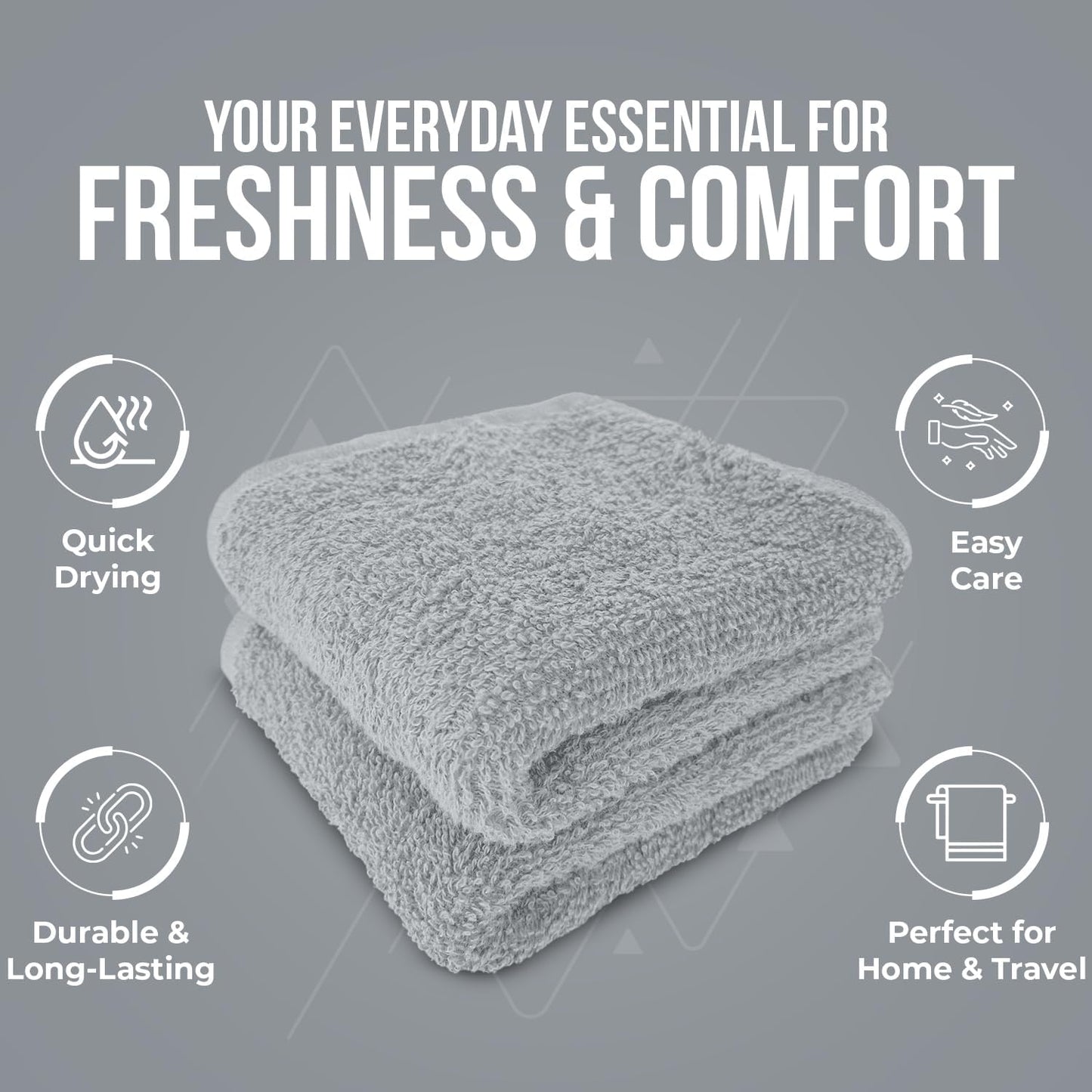 DAN RIVER 100% Cotton Wash Cloths 24 Pack [12x12] Soft & Absorbent Terry Cloth washcloths, Gym, Hotels & Spa Perfect for Everyday Use Fingertip Towels, Silver