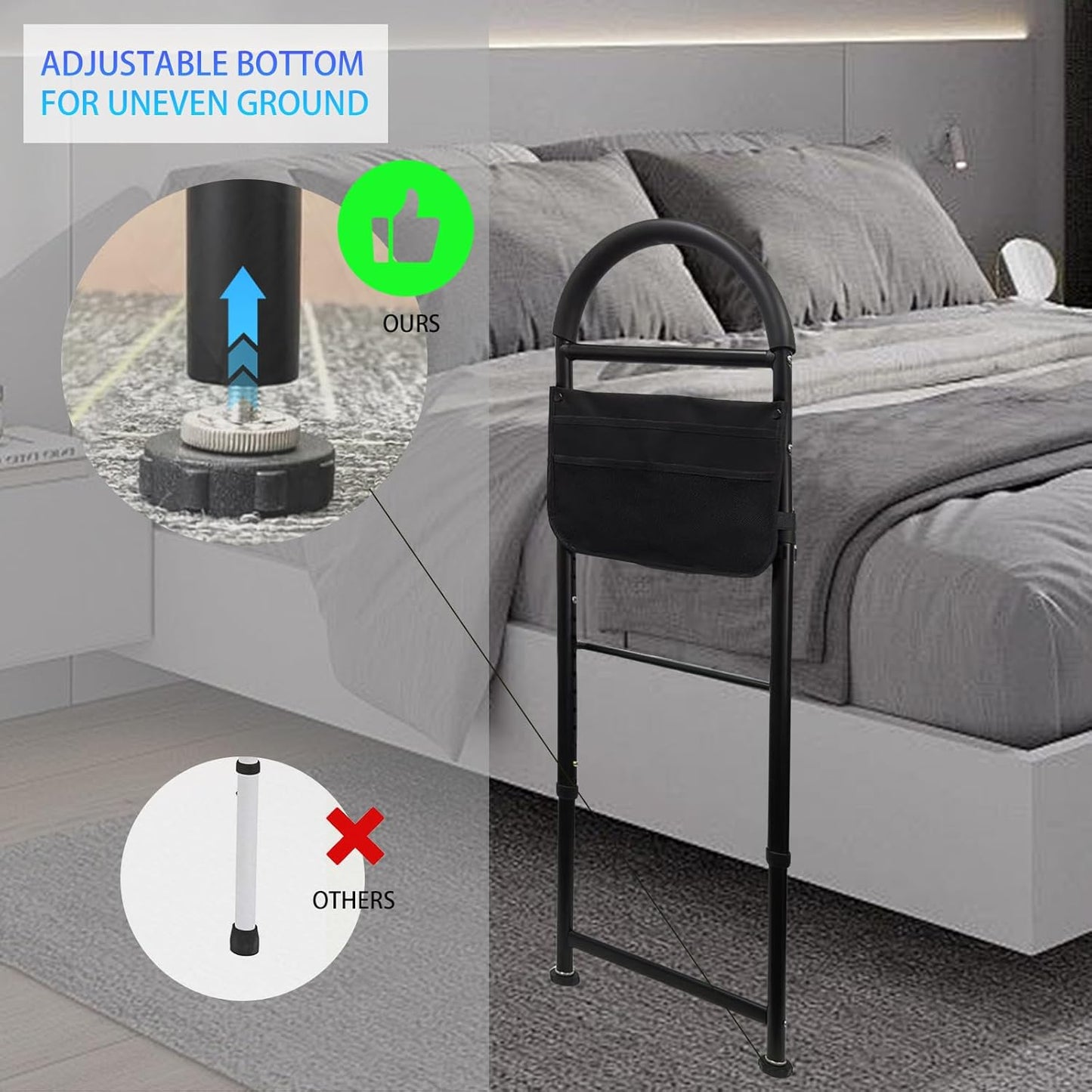 Bed Rails for Elderly Adults Safety, ASTM Approved Adjustable Bed Handle Bedside Assist, Non-Slip Ergonomic Handle and Support Bar, Support Up to 330lbs, with Fixing Strap