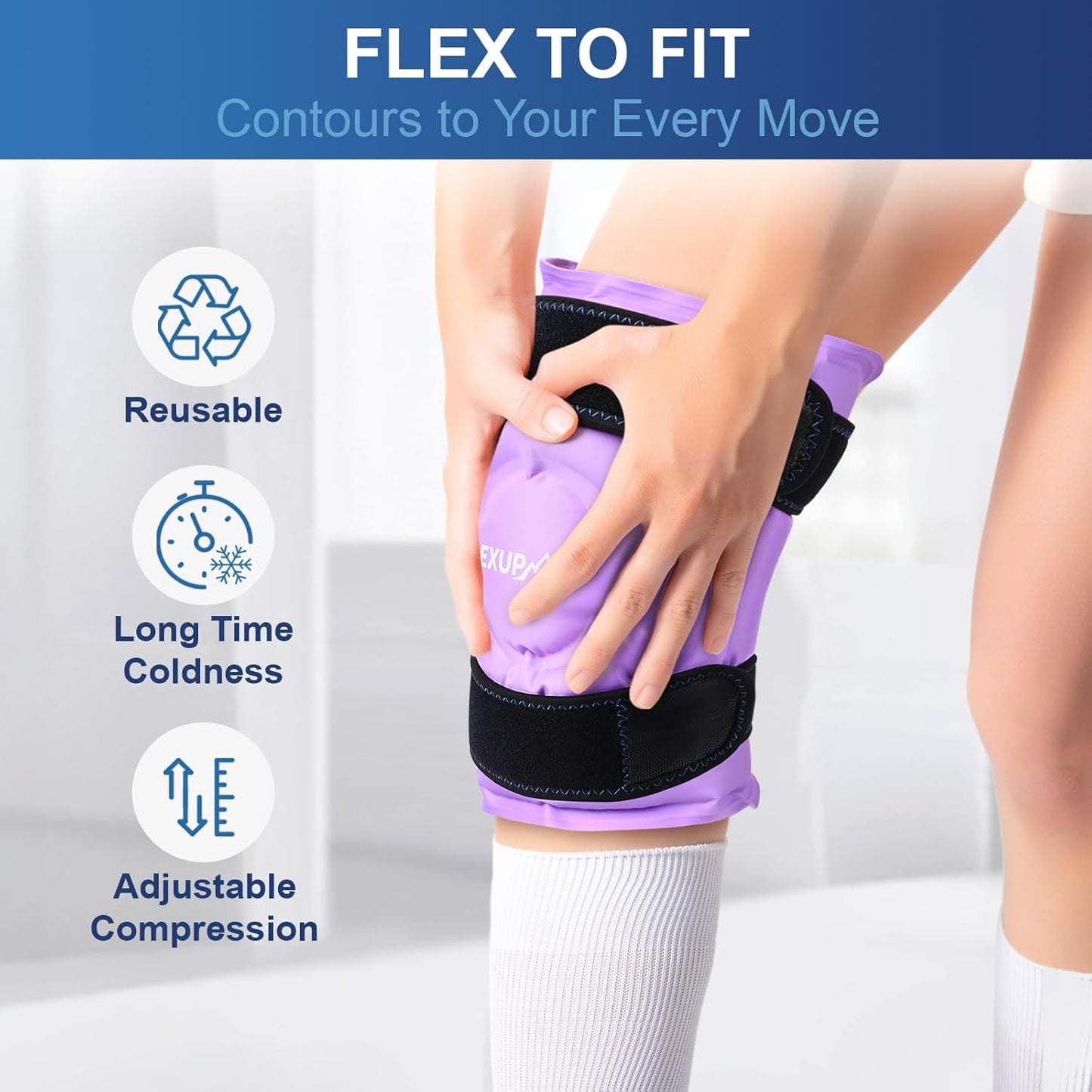 APEXUP Ice Pack for Knee Pain Relief, Large Reusable Wrap After Surgery, Flexible Gel Cold Pack for Injuries, Pain Relief for Back, Shoulder, Elbow, Ankle and Leg (Purple, XXL, 2PK)
