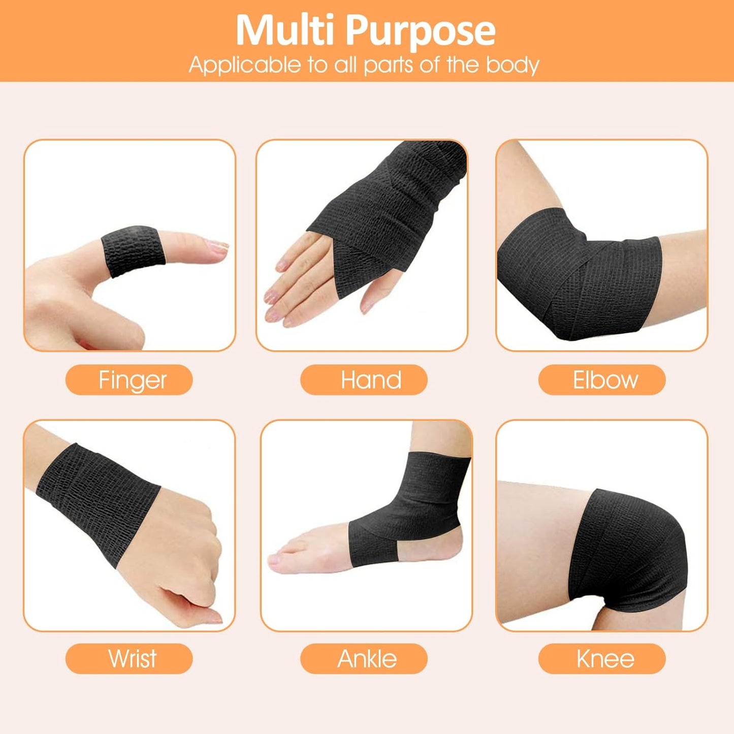 1"/2"/3" Self Adhesive Bandage Wraps, 18 Pack Black Self Adherent Cohesive Bandages Wrap for Wounds, Vet Wrap, Ankle Tape, Tattoo Tape Wrap, Medical Tape, Color Athletic Tape