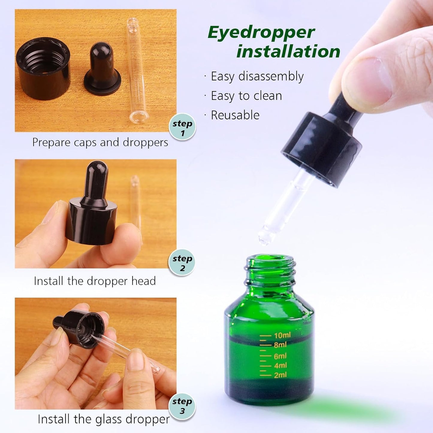 15ml Dropper Bottles with Measurement, Glass Essential Oil Jars Green, 1/2 oz Bottles with Glass Eye Dropper for Essential Oil,Tincture