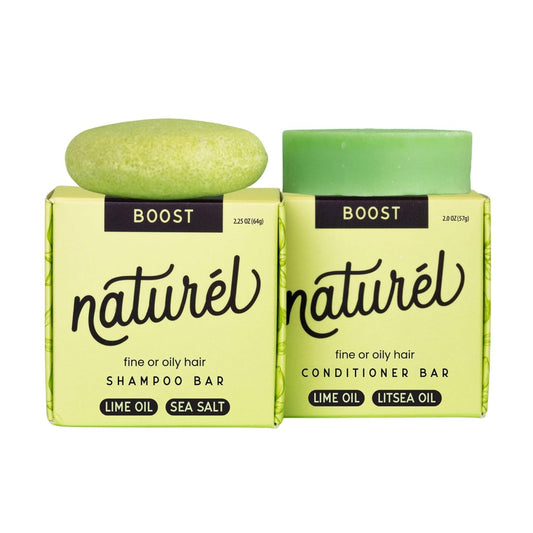 NATURL Boost Volumizing Shampoo and Conditioner Bar Set with Sea Salt and Lime Oil for Fine or Oily Hair, Free of Silicone, Paraben, Phthalate, Gluten, Citrus Scent, 2 Count