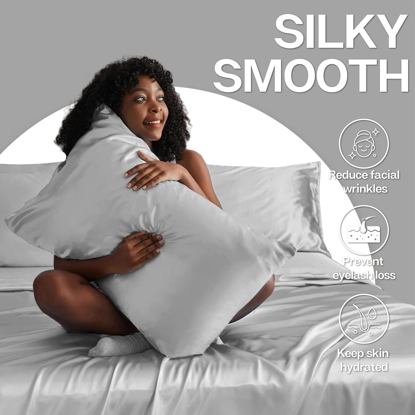 MR&HM Satin Pillowcase for Hair and Skin, Silk Satin Pillowcase 2 Pack, King Size Pillow Cases Set of 2, Silky Pillow Cover with Envelope Closure (20x40, Silver Grey)