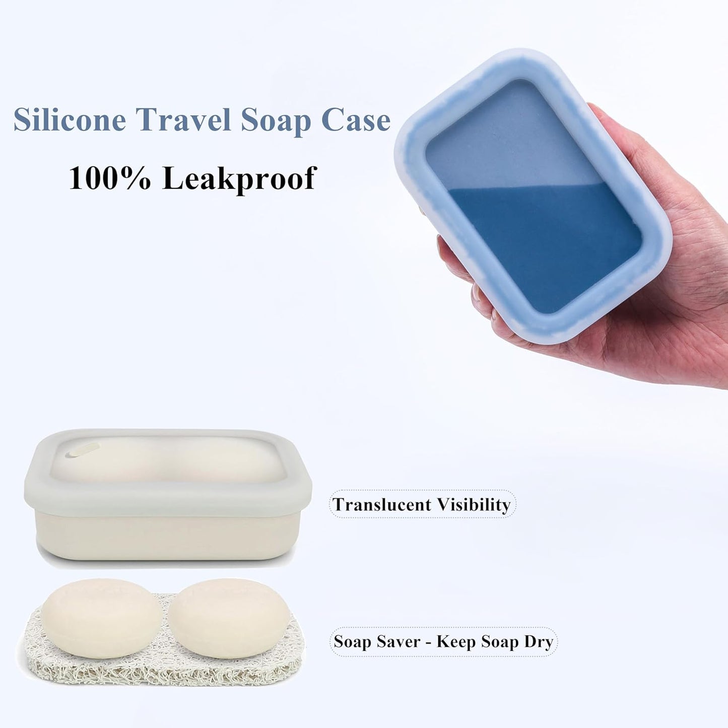 2PC Portable Leakproof Travel Soap Case, Silicone Travel Soap Case, Compact Soap Holder with Drainage Layer, Travel Soap Holder for Camping, Gym, Outdoor milkywhite&darkblue