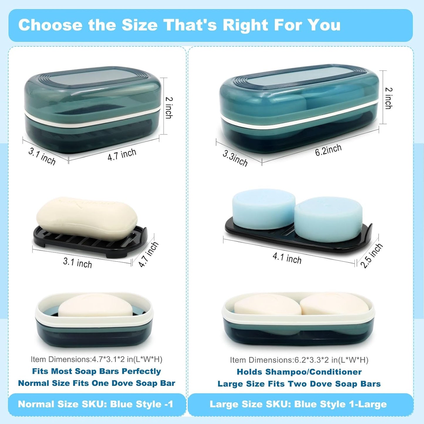 Travel Soap Container, Bar Soap Holder, Portable Soap Case, Soap Dish with Lid for Traveling, Camping, Gym, Bathroom (Blue Style-1)