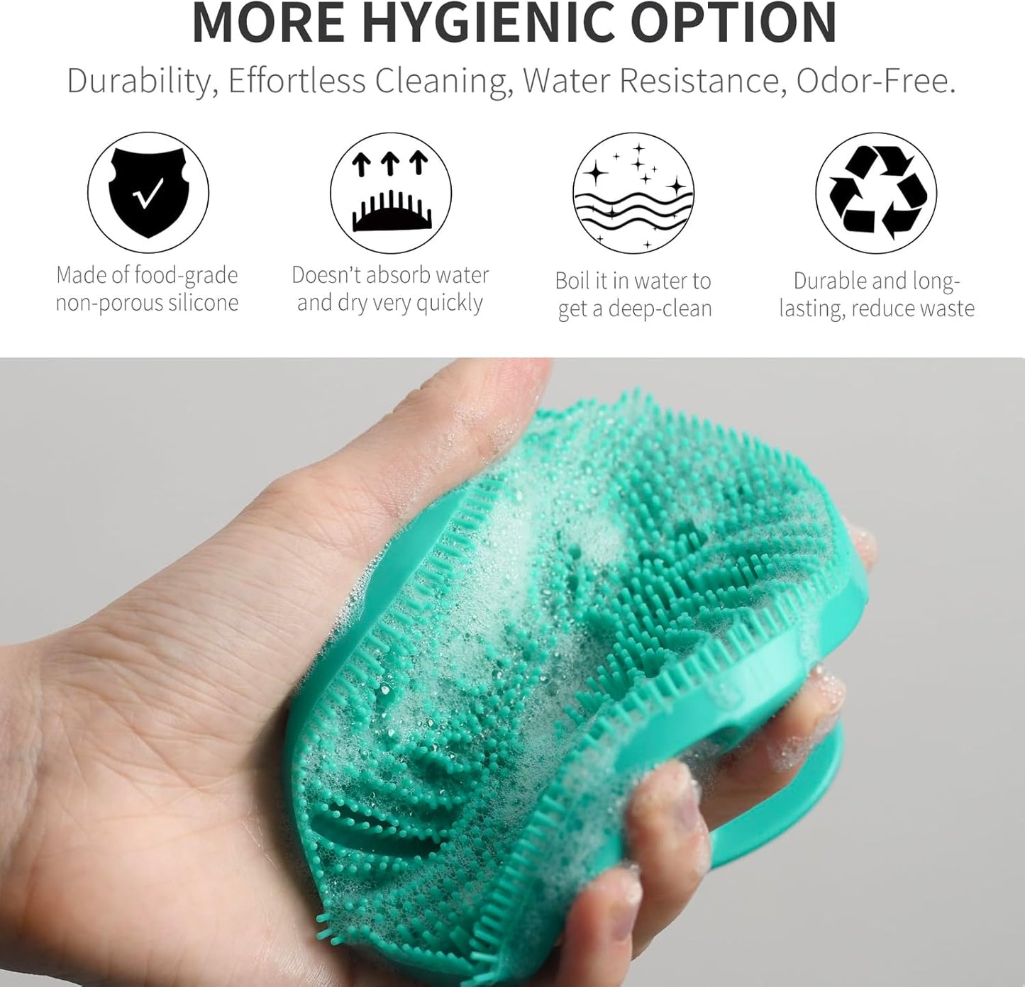 Silicone Body Scrubber 2 Pack, Gentle Bristles Shower Bath Brush, Lather Nicely, Soft Massage Body, More Hygienic Than Loofah, Gentle Exfoliating for Sensitive Skin, Green+Black