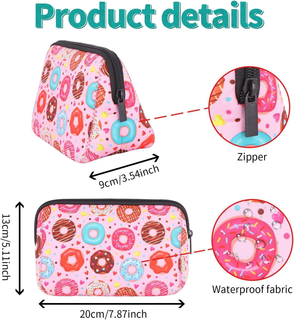 Cosmetic Bag Waterproof Neoprene Zipper Pouch Travel Portable Toiletry Makeup Bags Organizer Case for Women and Girls
