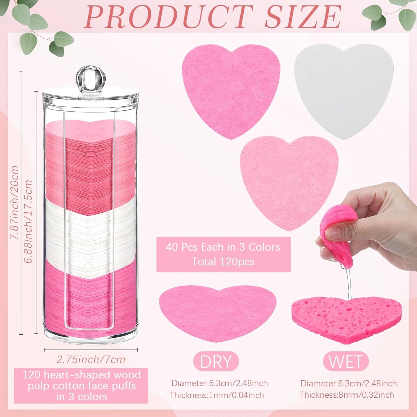 Sieral 120 Pcs Compressed Facial Sponges with Container Disposable Face Sponge Pads for Washing Face Cleansing Exfoliating Esthetician Makeup Removal(Heart,Pink, Rose Red, White)