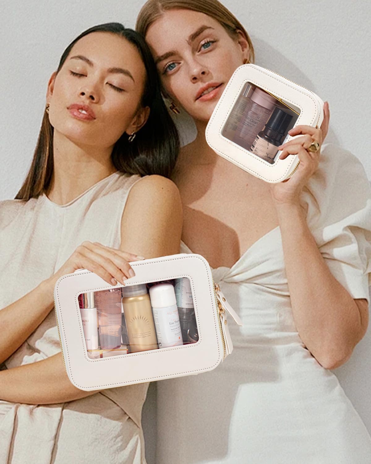 Travel Clear Makeup Bag Set, TSA Approved Cosmetic Bag Case with Zipper Portable Makeup Pouch Toiletry Bag Women Traveling Cosmetic Organizer Storage Bag Car Organizer Car Essentials for Women