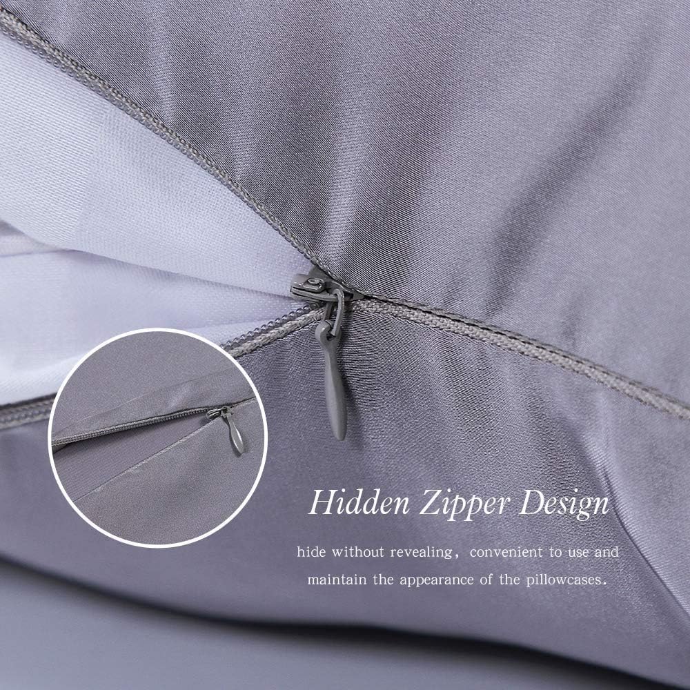 100% Mulberry Silk Pillowcases Set of 2 for Hair and Skin and Super Soft and Breathable Standard Size Nature Silk Pillowcases (Standard, Gray)