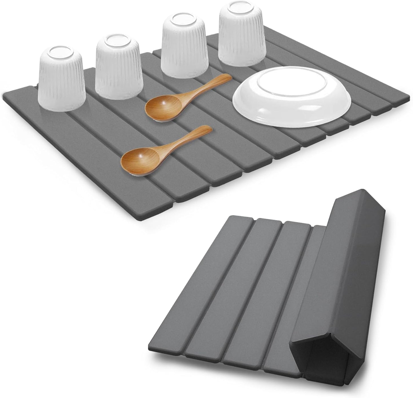 Stone Drying Mat for Kitchen Counter, Quick Dry Absorbent Collapsible Dish Drying Mat, Eco-Friendly Absorbent Diatomaceous Earth Mats for Dishes Bottles Cups Bathroom Any Counterop 24" x 15"