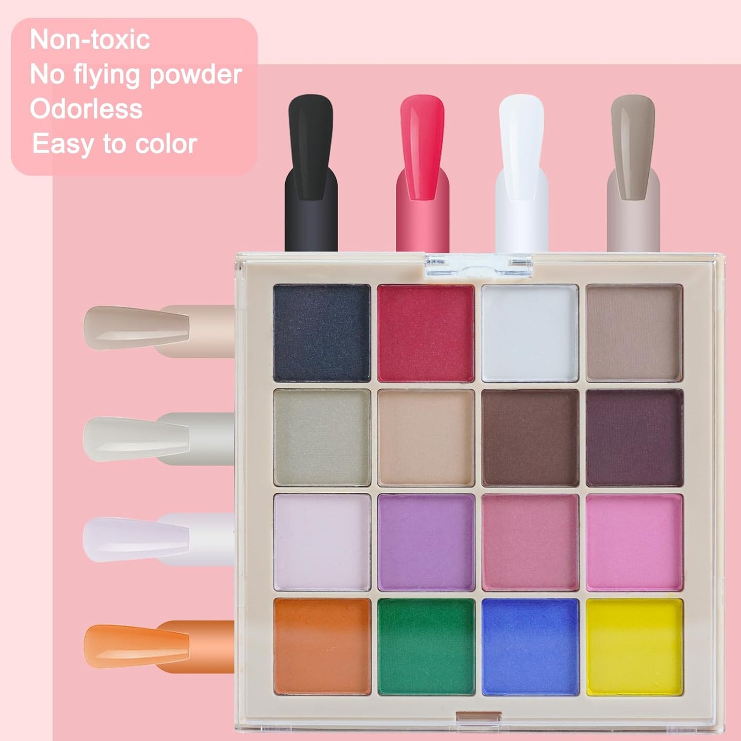 16 Colors Nail Pigment Powder Palette, Solid Pigment Powder for Nails Set Colored Nail Powder Pigmentos para Uñas, Professional Nail Art Palette Manicure DIY Accessories