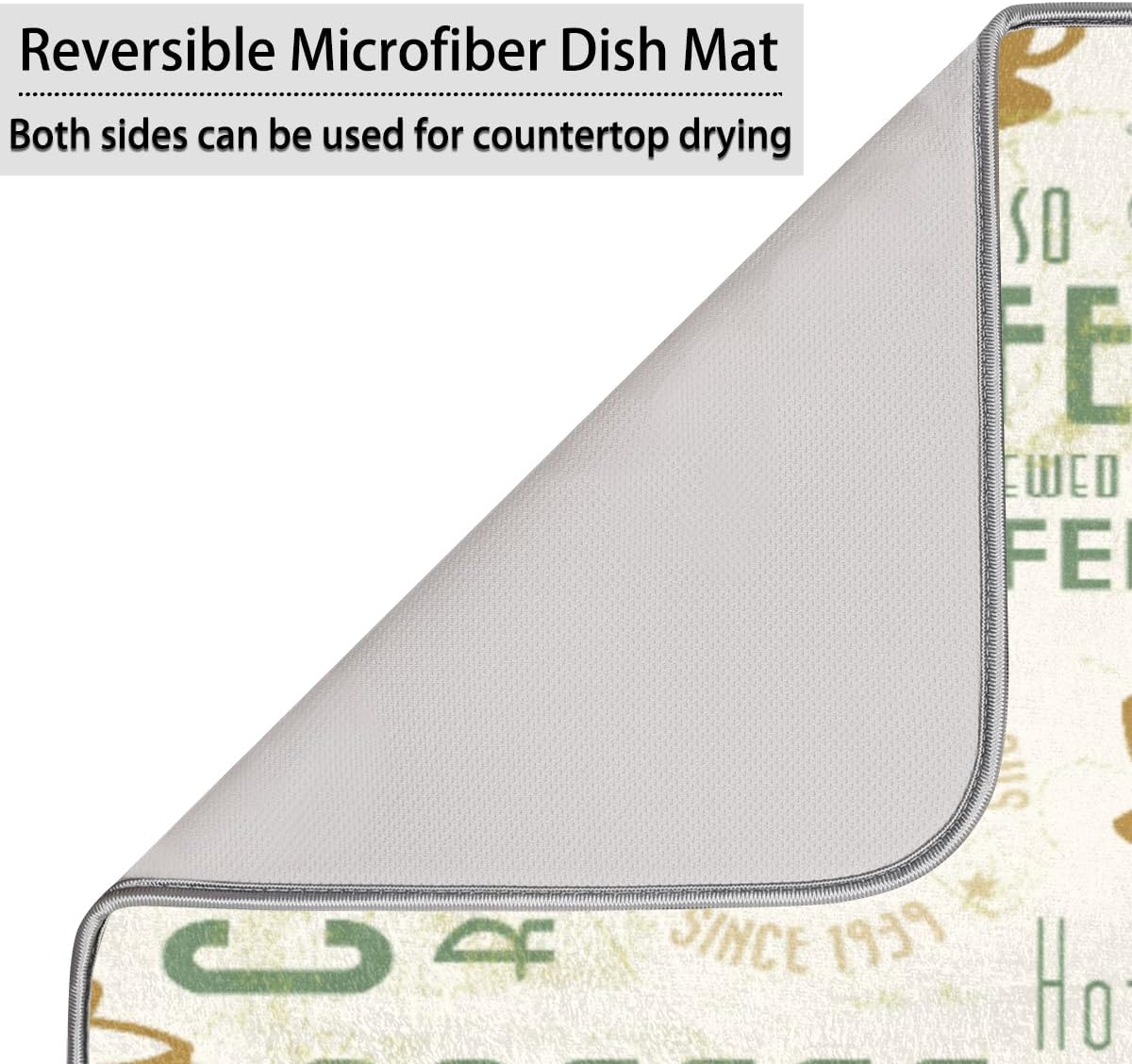 Hexteria Dish Drying Mat for Kitchen Counter, Absorbent Coffee Bar Mat, Dish Drainer Rack Mat, Green