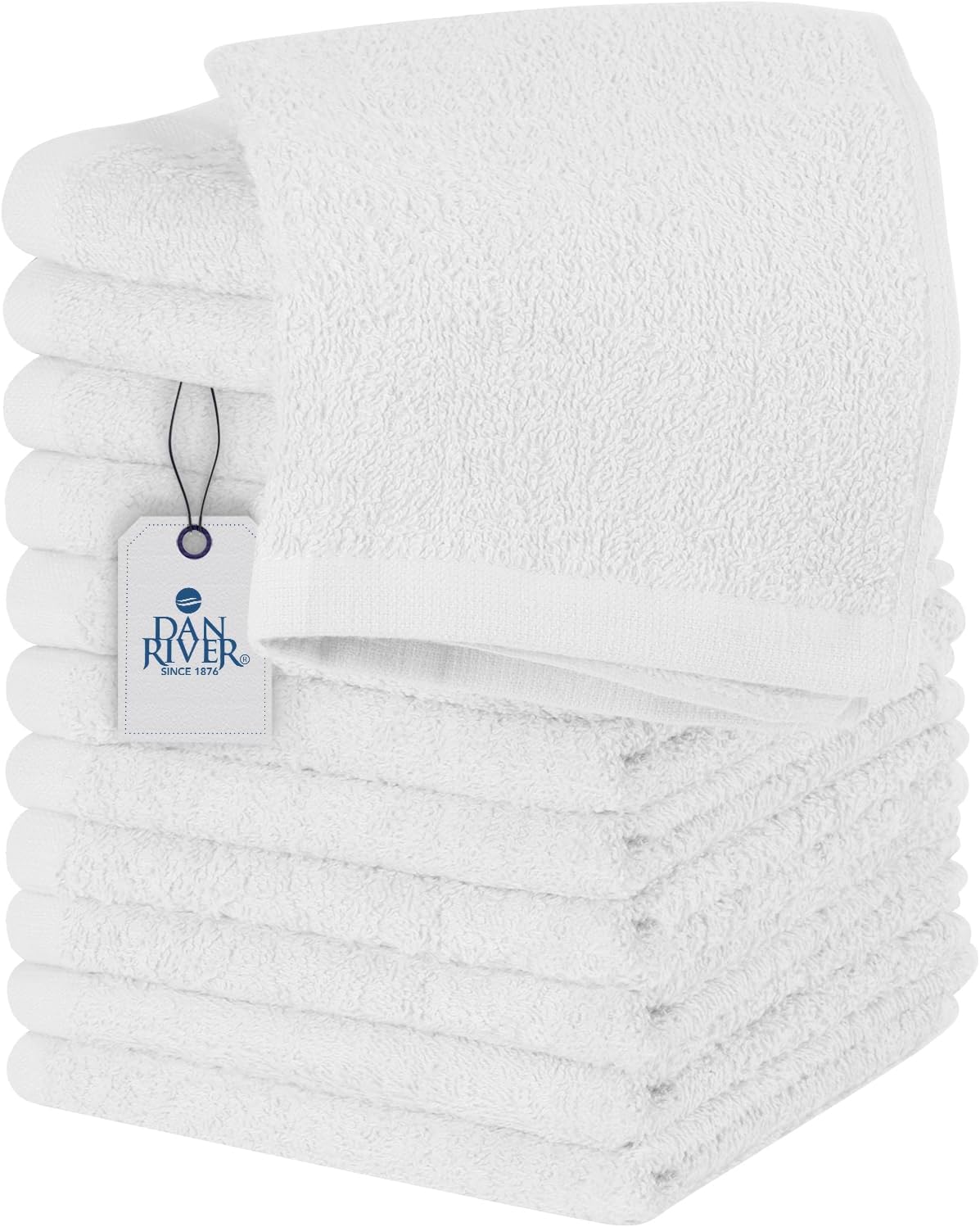 DAN RIVER 100% Cotton Wash Cloths 12 Pack [12x12] Soft & Absorbent wash Rags for Bathroom, Gym, Hotels & Spa Perfect for Everyday Use Fingertip Towels, White