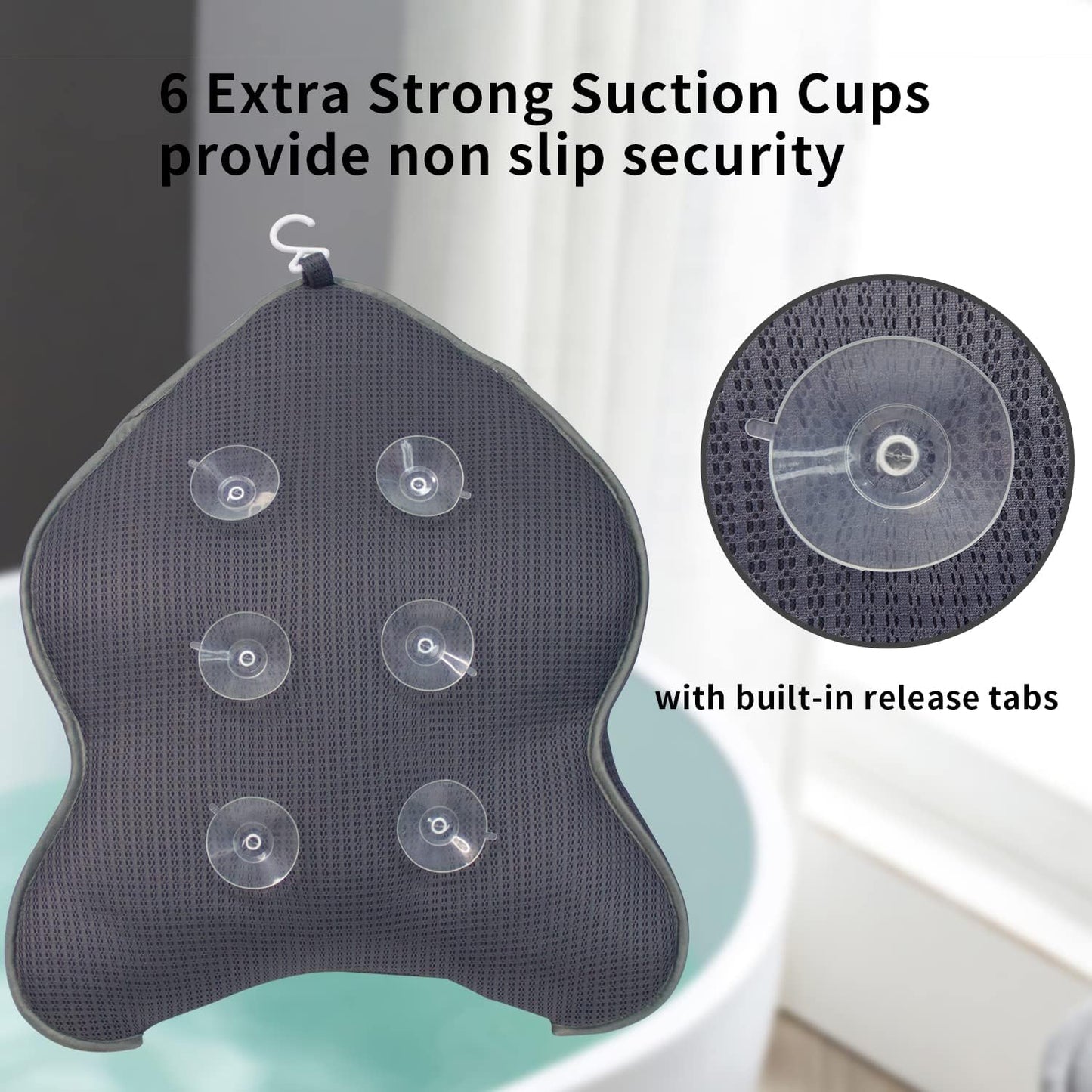 Extra Thick Large Bath Pillow with Neck,Back,Head Support for Bathtub, Spa, Soaking Gray(21''x17'')