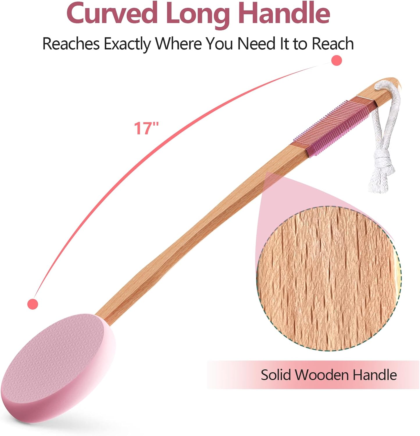 Lotion Applicator With 4 Replaceable Pads for Back, Self, Elderly, Women - Cream Medicine Applicator With 17" Curved Handle Easy to Target Back and Feet, Pink