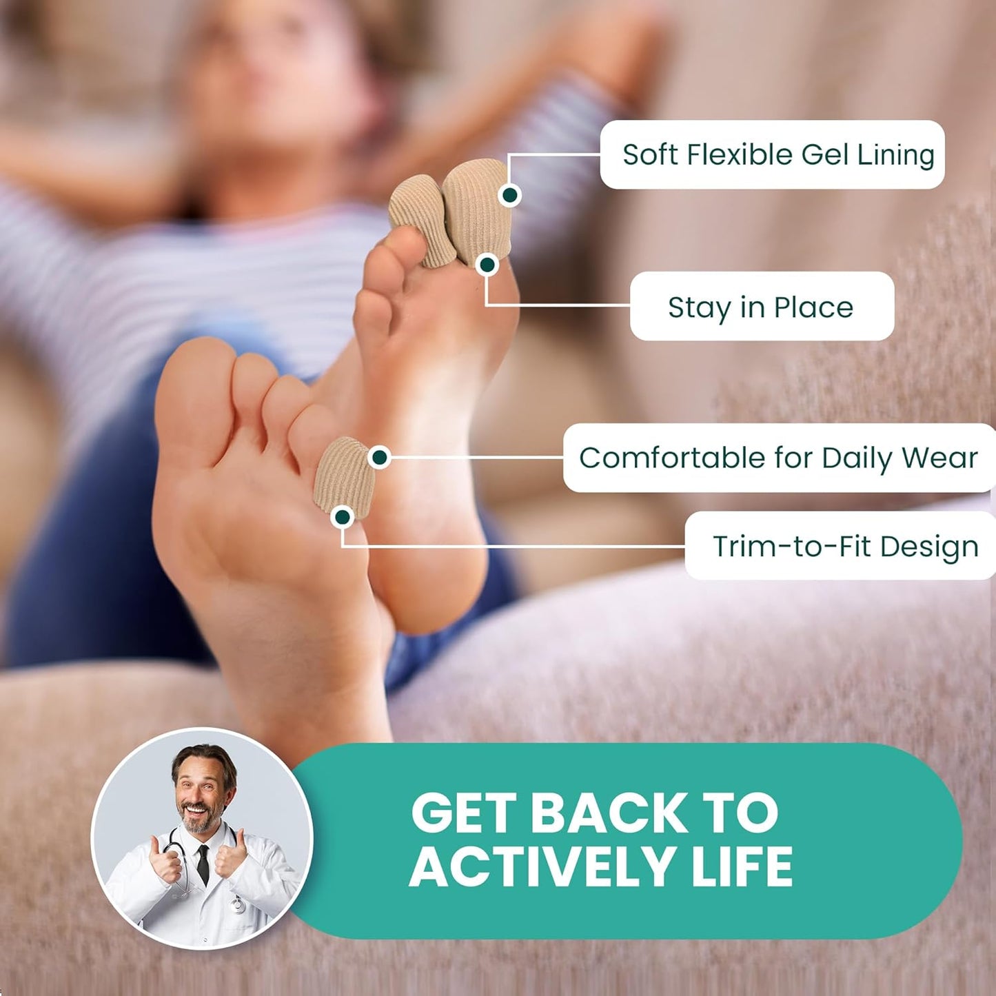 Welnove Toe Caps and Protectors - 16 Pack Aloe Vera Extract Infused Silicone Toe Sleeve - Fabric Toe Covers with Gel Lining - Toe Cushions for Pain Relief, Corns, Blisters & Ingrown Toenails