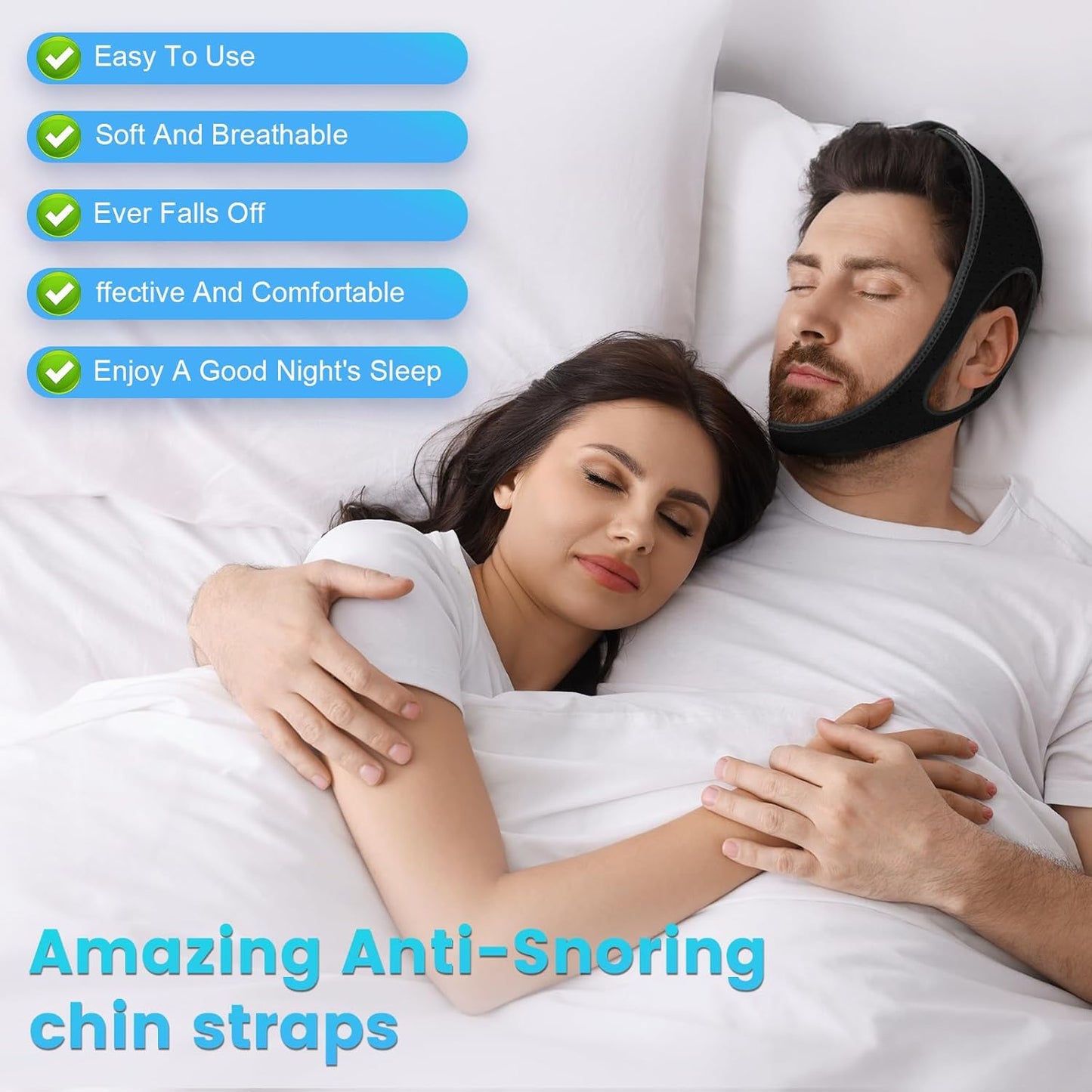 Chin Strap for Snoring Snore Chin Strap for Men & Women Comfortable Jaw Support Snoring Solution Adjustable Effective Snoring Sleep Device Reducing Aid for Women and Men (Black)