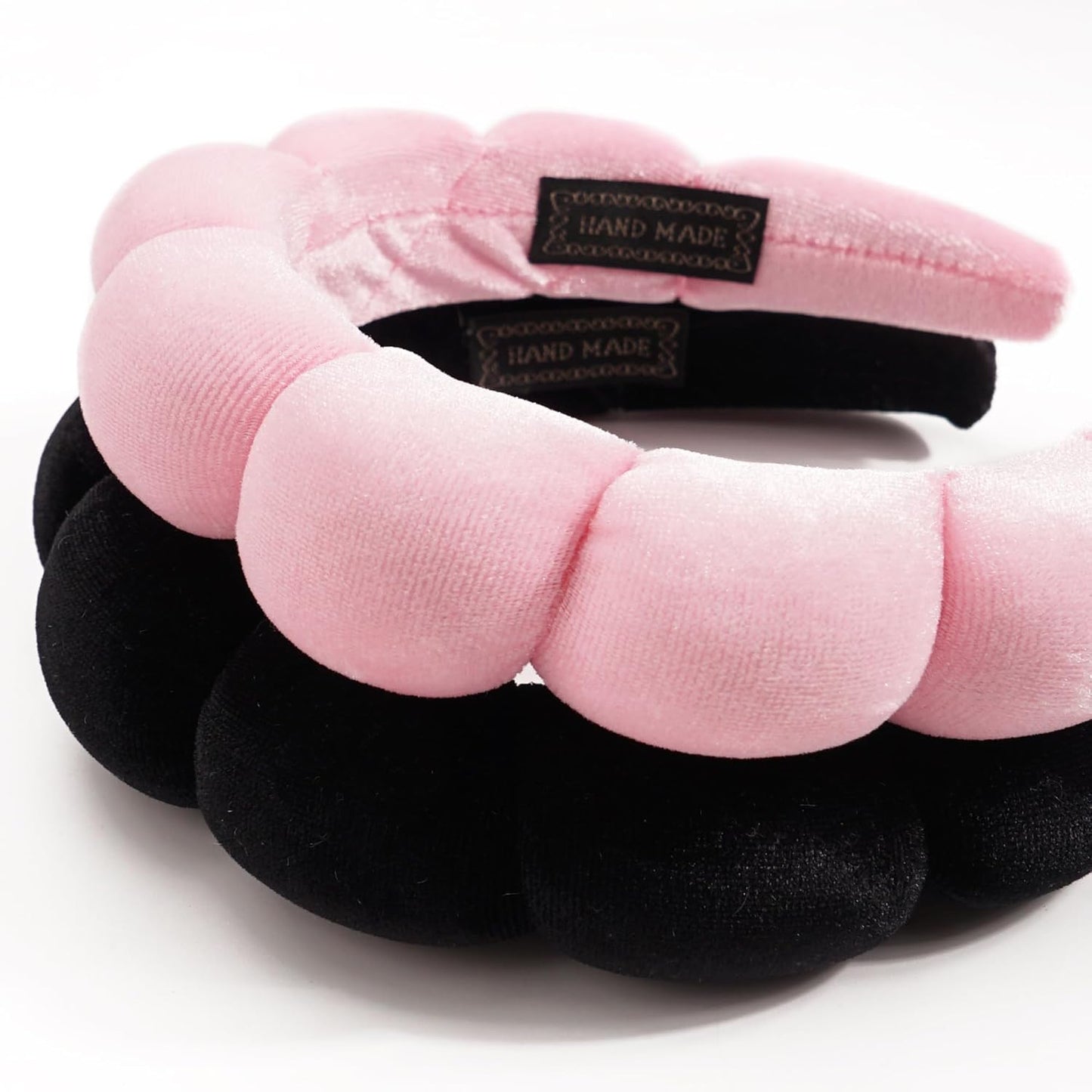 Ayesha 2pcs Spa Headband for Washing Face, Bubble Sponge Soft Hairband for Women - Skincare and Makeup (Pink&Black)